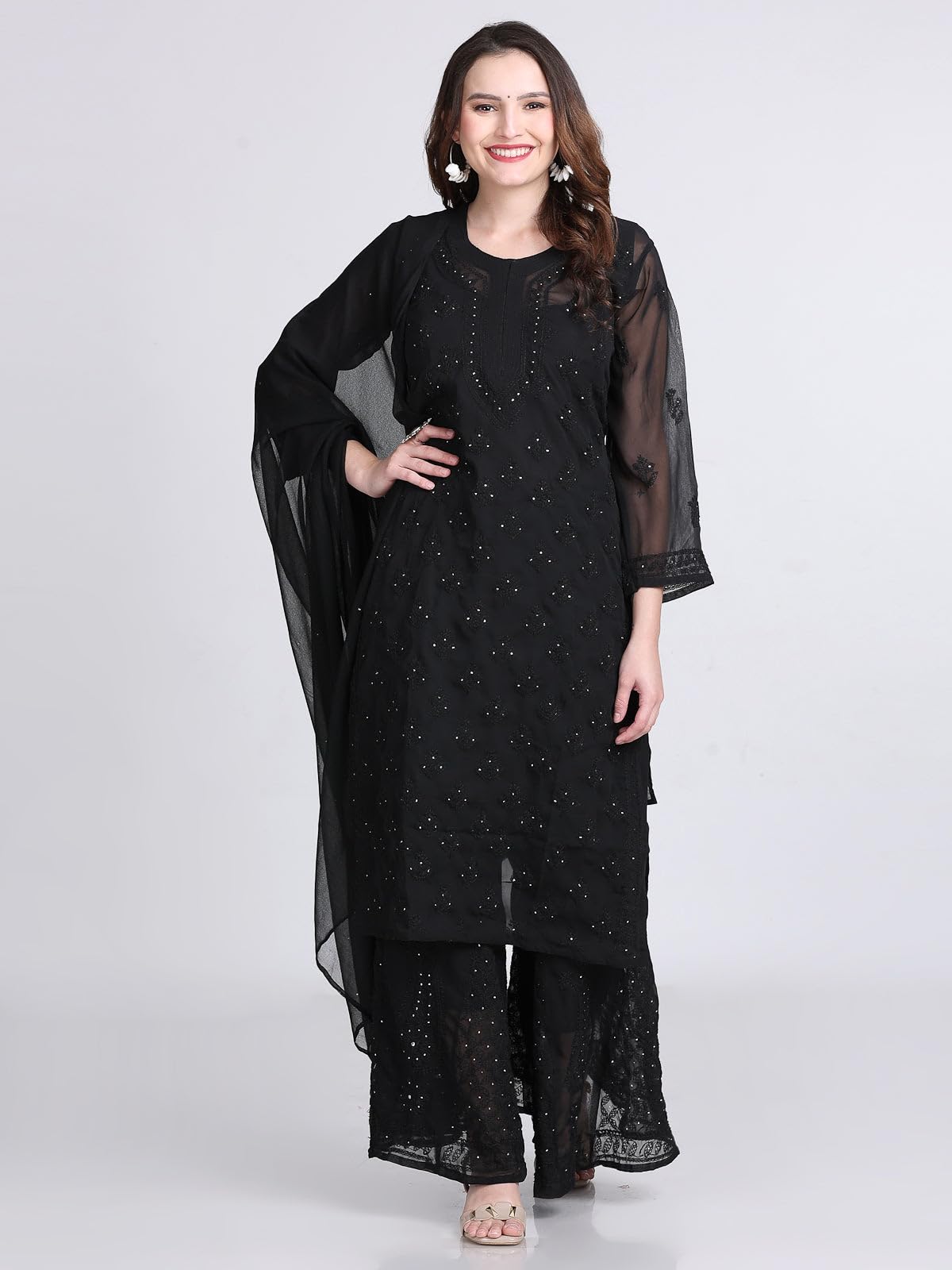 Samiya Chikankari Mukaish Embellished Lucknow chikankari 3-Piece Suit with Hand Embroided with free Inner included