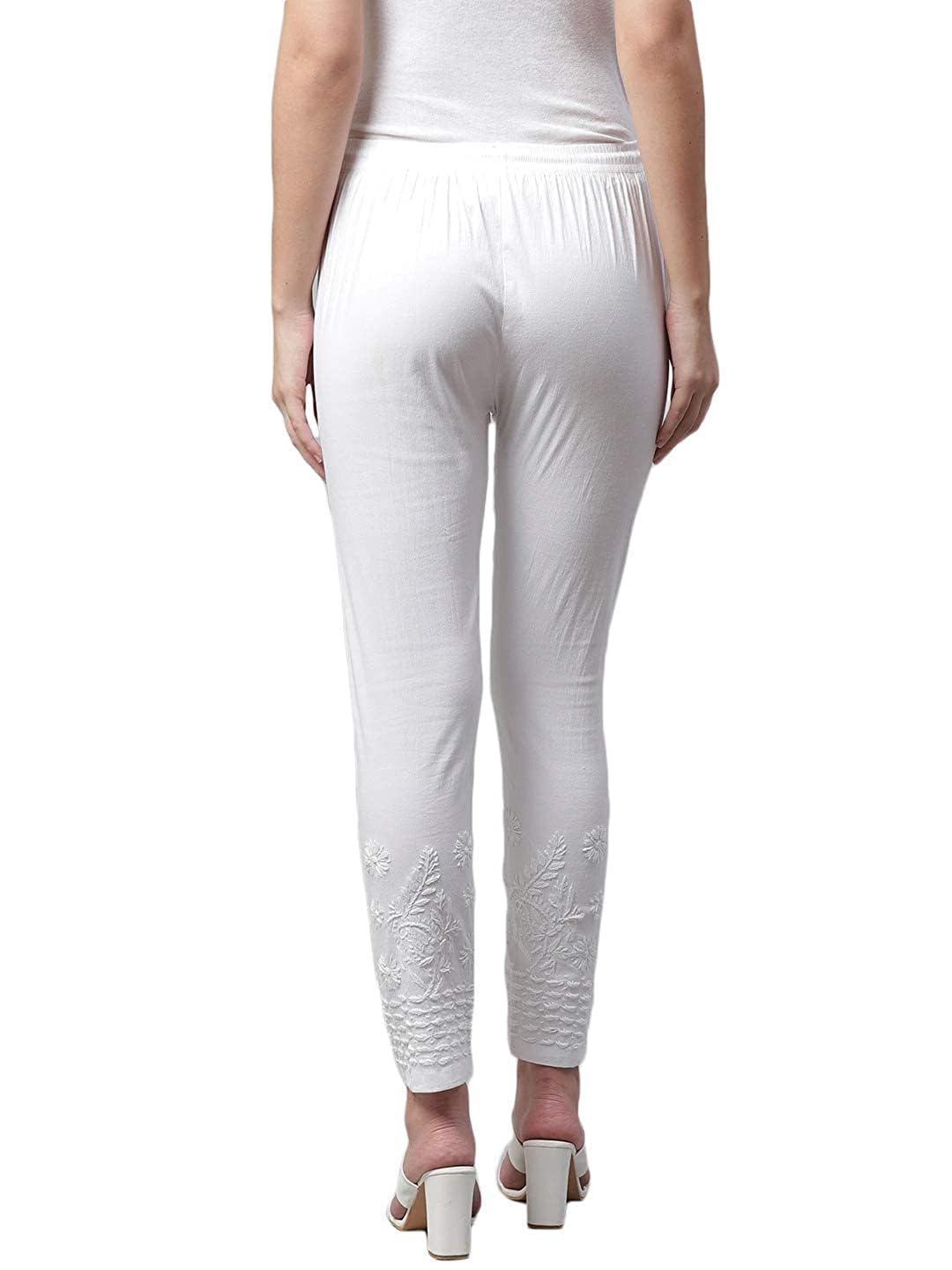 Samiya Chikankari Streachable Lycra Pants with Chikankari Hand Embroided for Women with Both Side Pockets White