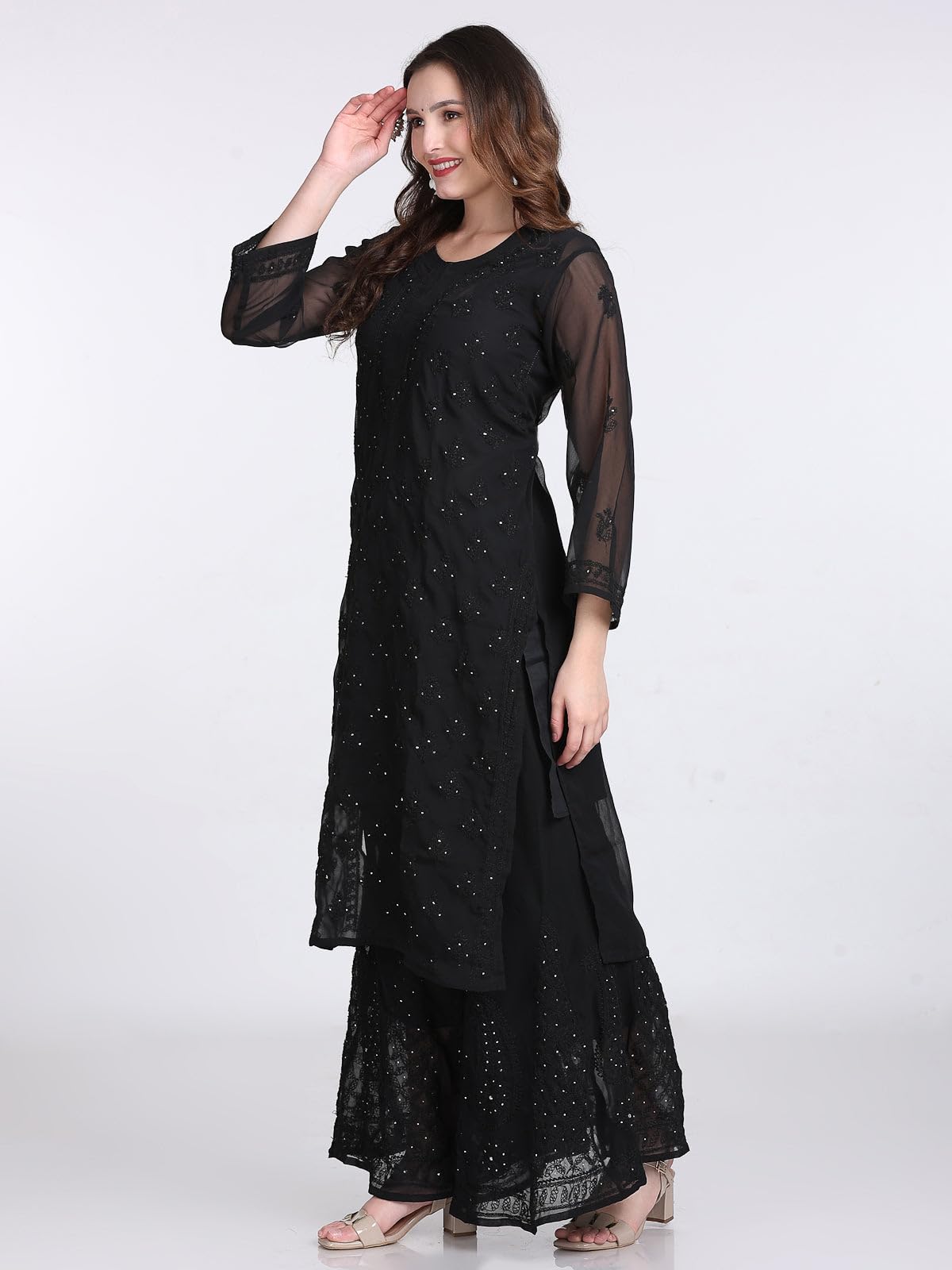 Samiya Chikankari Mukaish Embellished Lucknow chikankari 3-Piece Suit with Hand Embroided with free Inner included