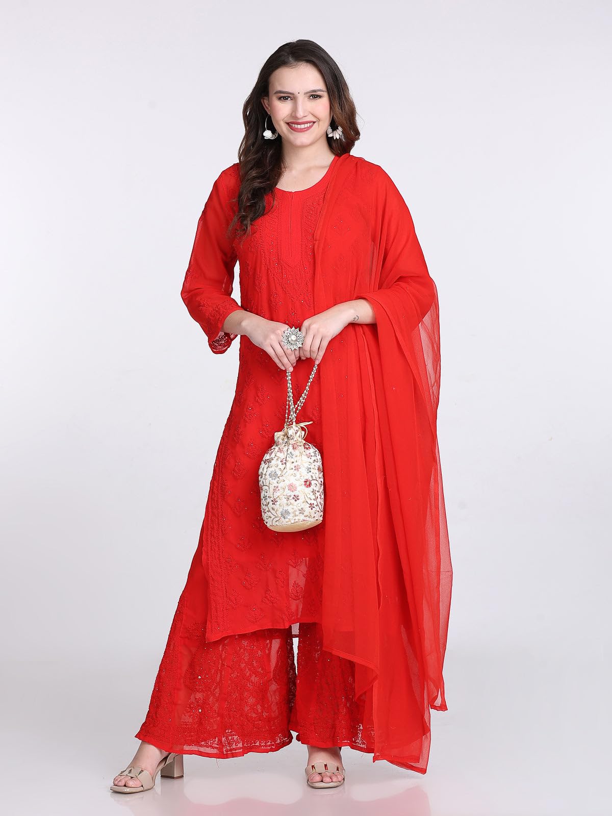 Samiya Chikankari Mukaish Embellished Lucknow chikankari 3-Piece Suit with Hand Embroided with free Inner included