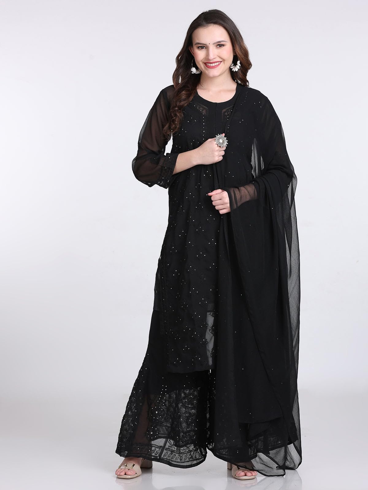 Samiya Chikankari Mukaish Embellished Lucknow chikankari 3-Piece Suit with Hand Embroided with free Inner included
