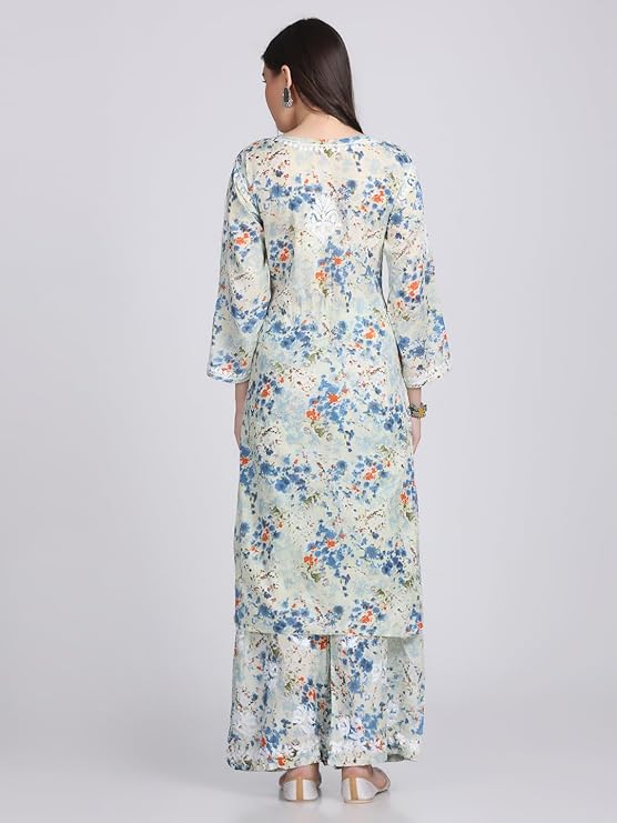 Samiya Chikankari Lucknowi Hand Embroidered Mulmul Kurti & Palazzo Set – Ghas Patti Chikan Work Handmade
