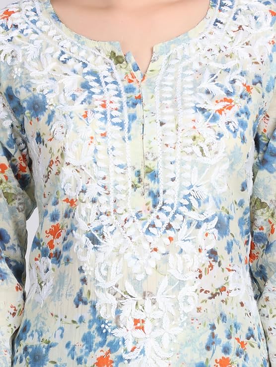 Samiya Chikankari Lucknowi Hand Embroidered Mulmul Kurti & Palazzo Set – Ghas Patti Chikan Work Handmade