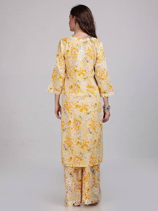Samiya Chikankari Lucknowi Hand Embroidered Mulmul Kurti & Palazzo Set – Ghas Patti Chikan Work Handmade