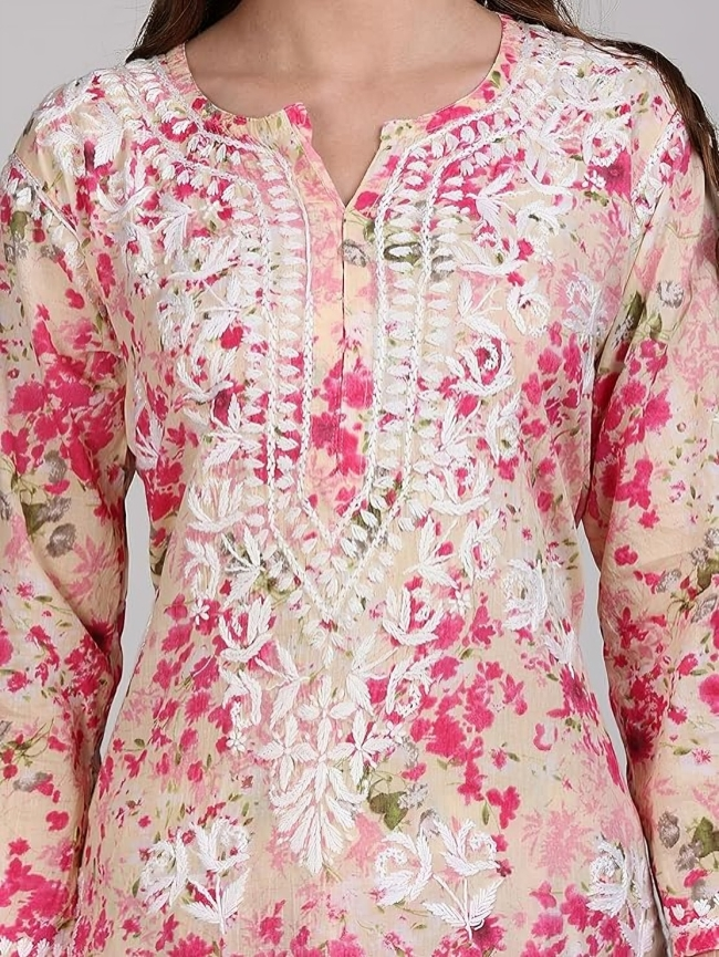 Samiya Chikankari Lucknowi Hand Embroidered Mulmul Kurti & Palazzo Set – Ghas Patti Chikan Work Handmade