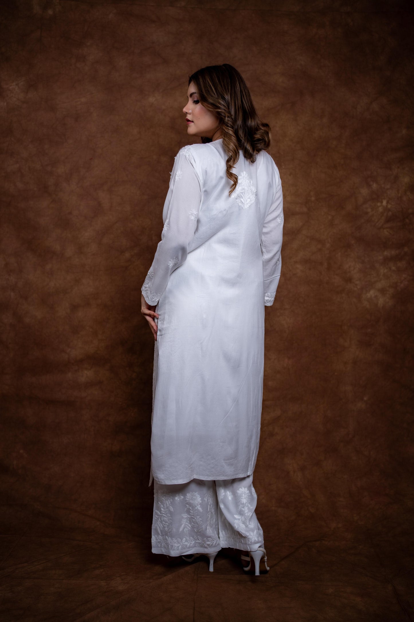 Samiya Chikankari White Modal Kurti and Palazzo Set: Soft Handwork Ensemble | 100 % Handmade Embroidery | Lucknowi Chikankari