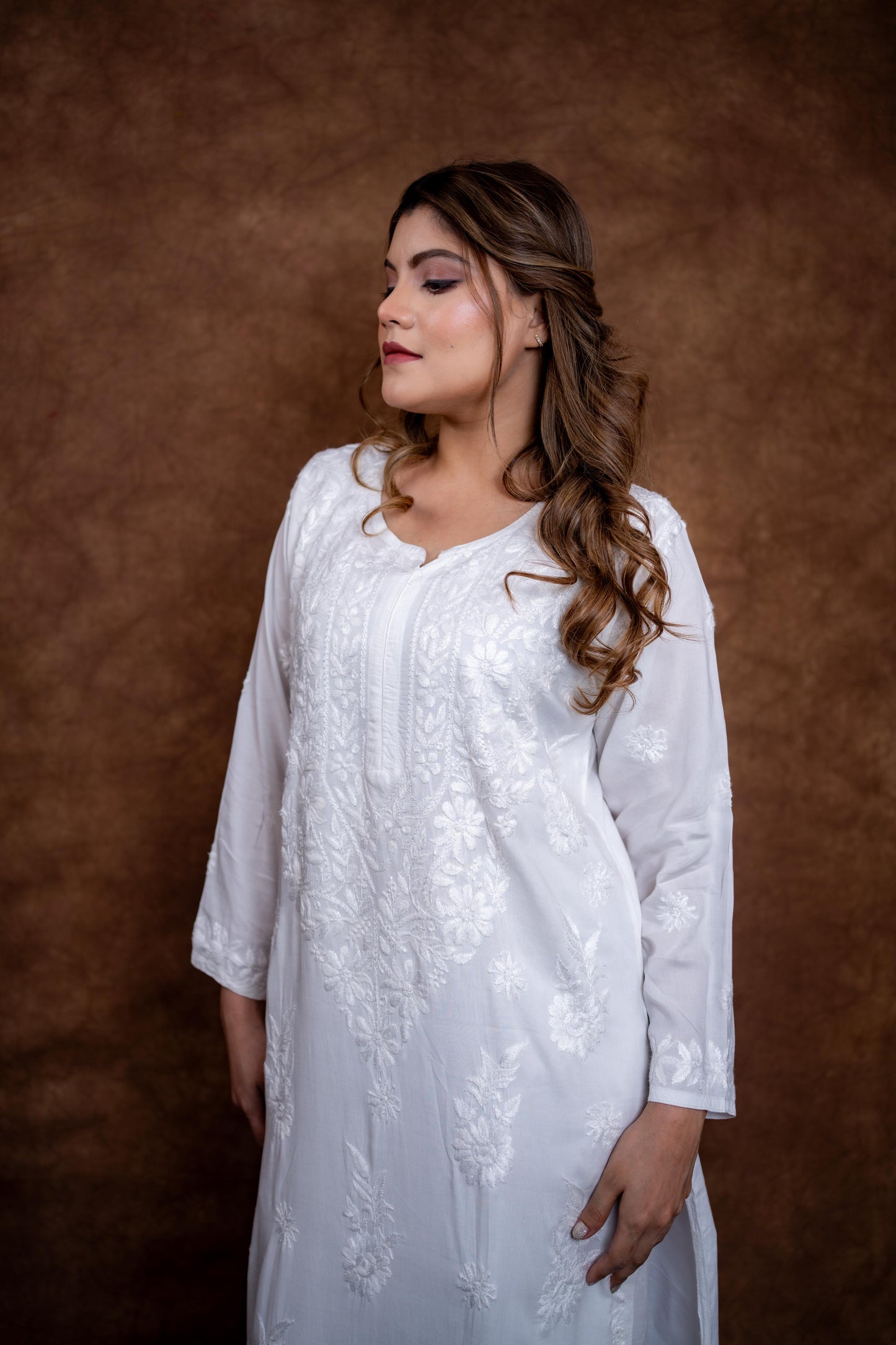 Samiya Chikankari White Modal Kurti and Palazzo Set: Soft Handwork Ensemble | 100 % Handmade Embroidery | Lucknowi Chikankari
