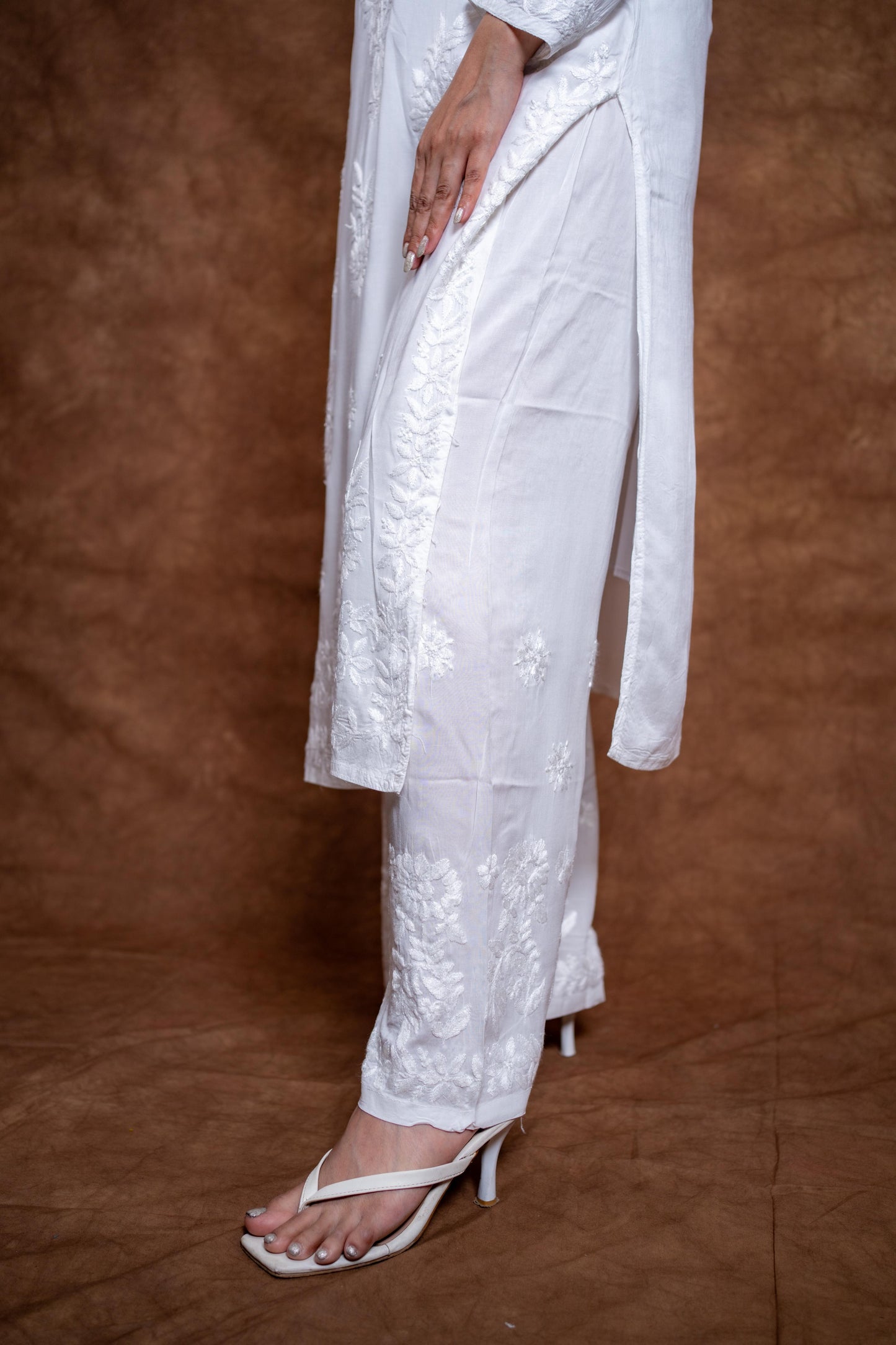 Samiya Chikankari White Modal Kurti and Palazzo Set: Soft Handwork Ensemble | 100 % Handmade Embroidery | Lucknowi Chikankari