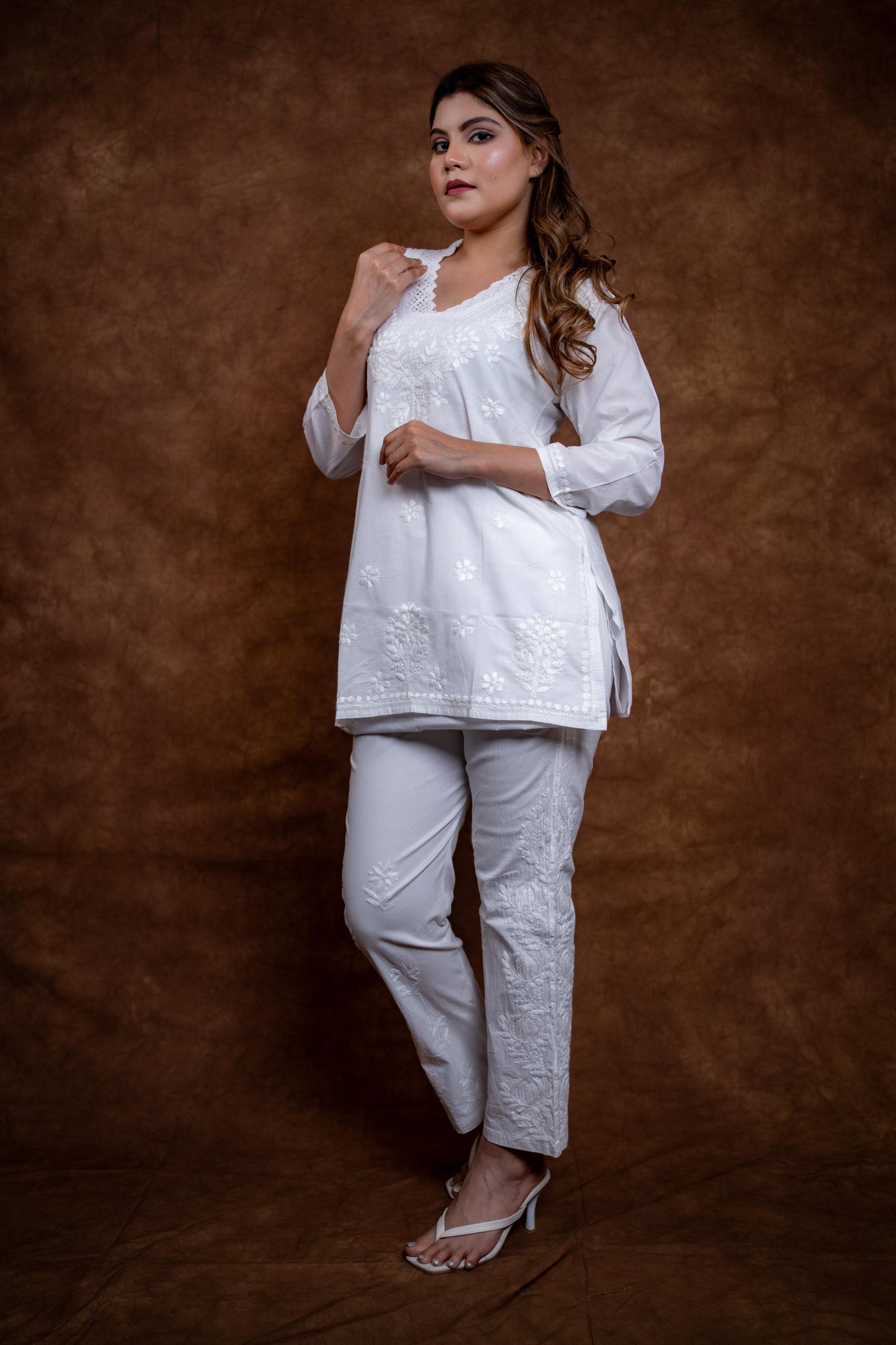 Hania Pure Cotton Handcrafted Chikan Short Kurti | Stylish White Lucknow Chikankari Top