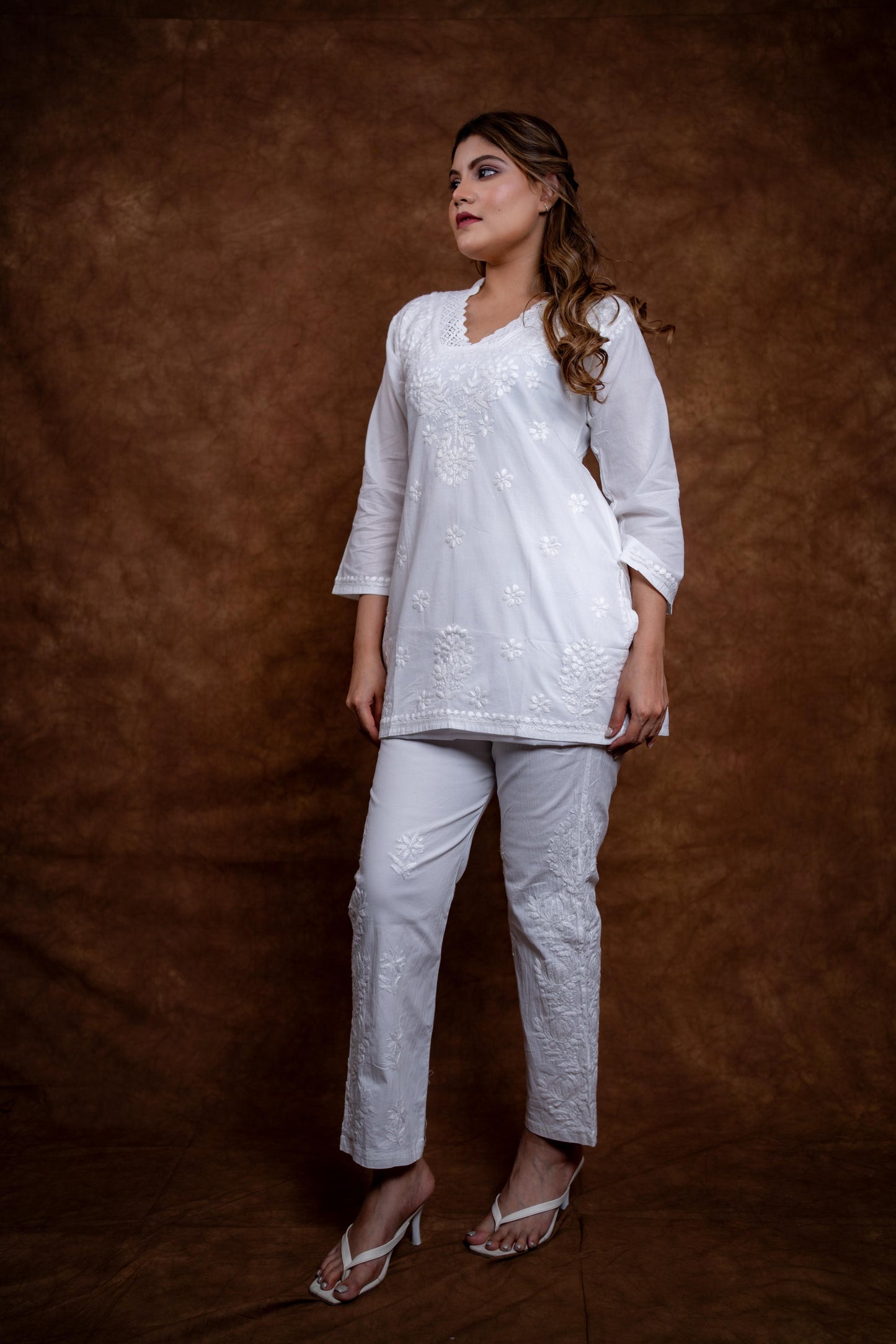 Hania Pure Cotton Handcrafted Chikan Short Kurti | Stylish White Lucknow Chikankari Top