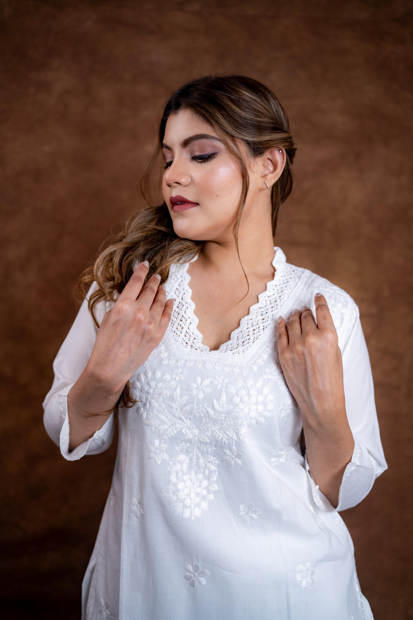 Hania Pure Cotton Handcrafted Chikan Short Kurti | Stylish White Lucknow Chikankari Top
