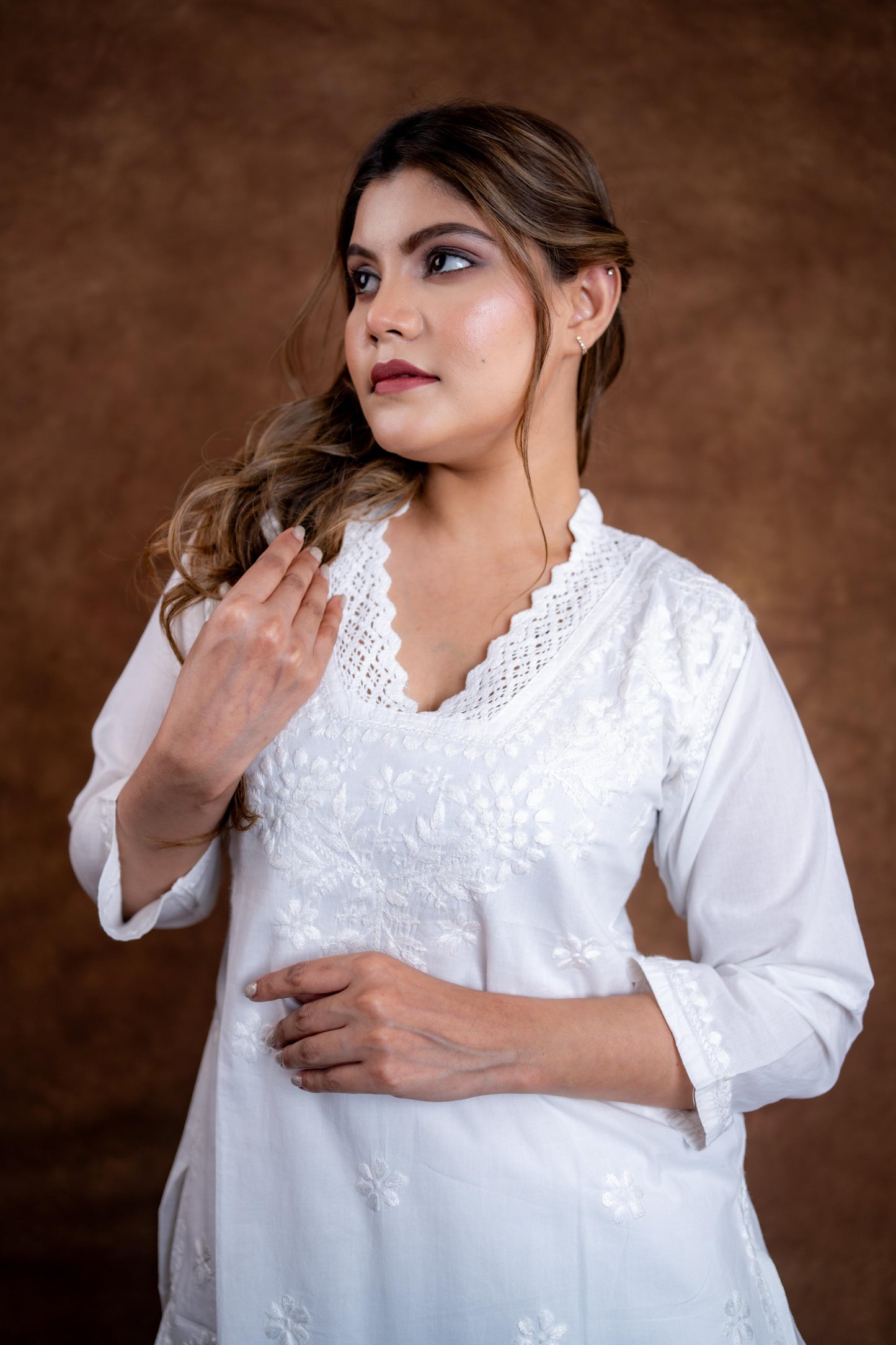 Hania Pure Cotton Handcrafted Chikan Short Kurti | Stylish White Lucknow Chikankari Top