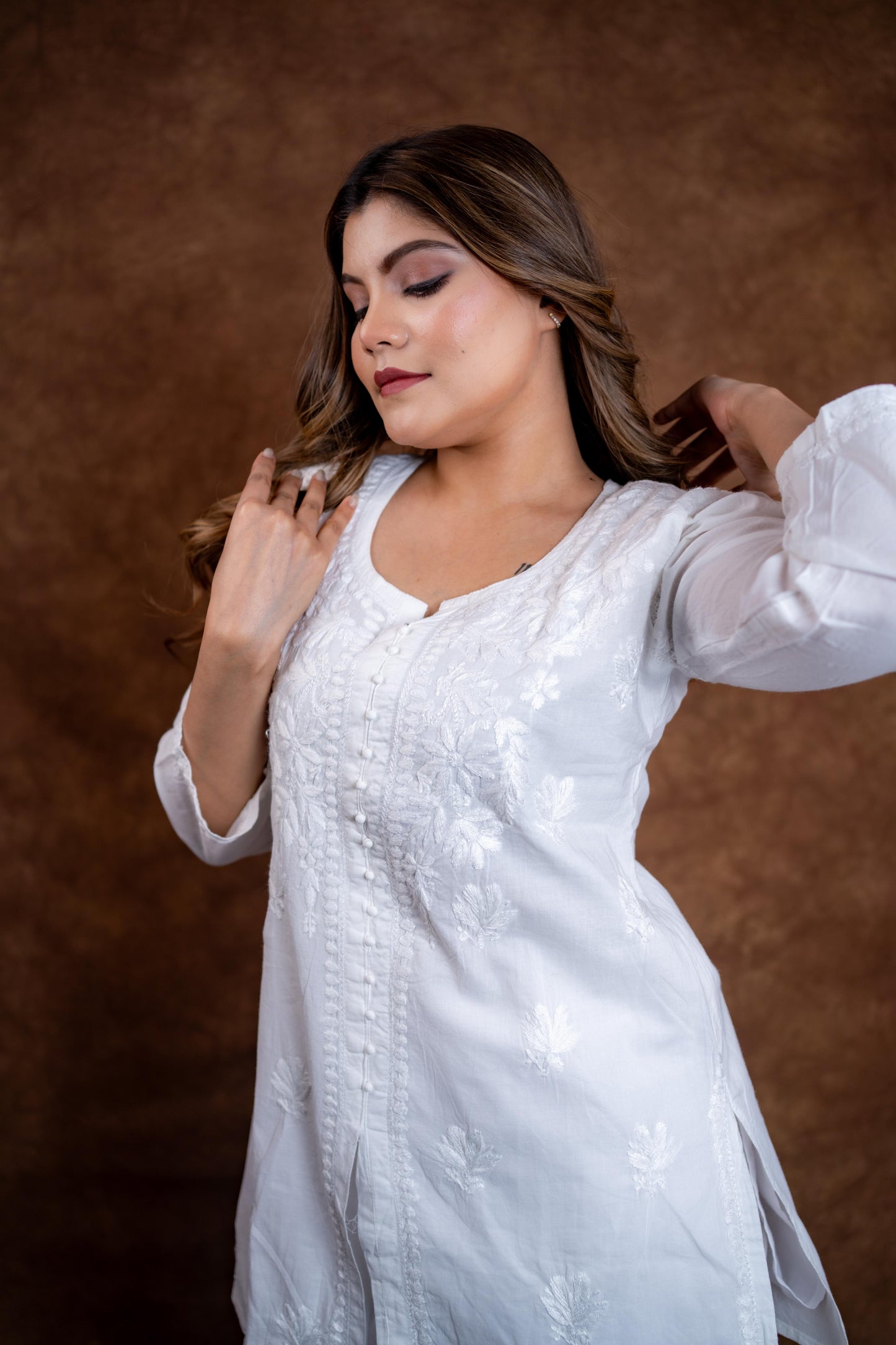 Mahira Khan Front Open Pure Cotton Handmade Chikankari Short Kurti