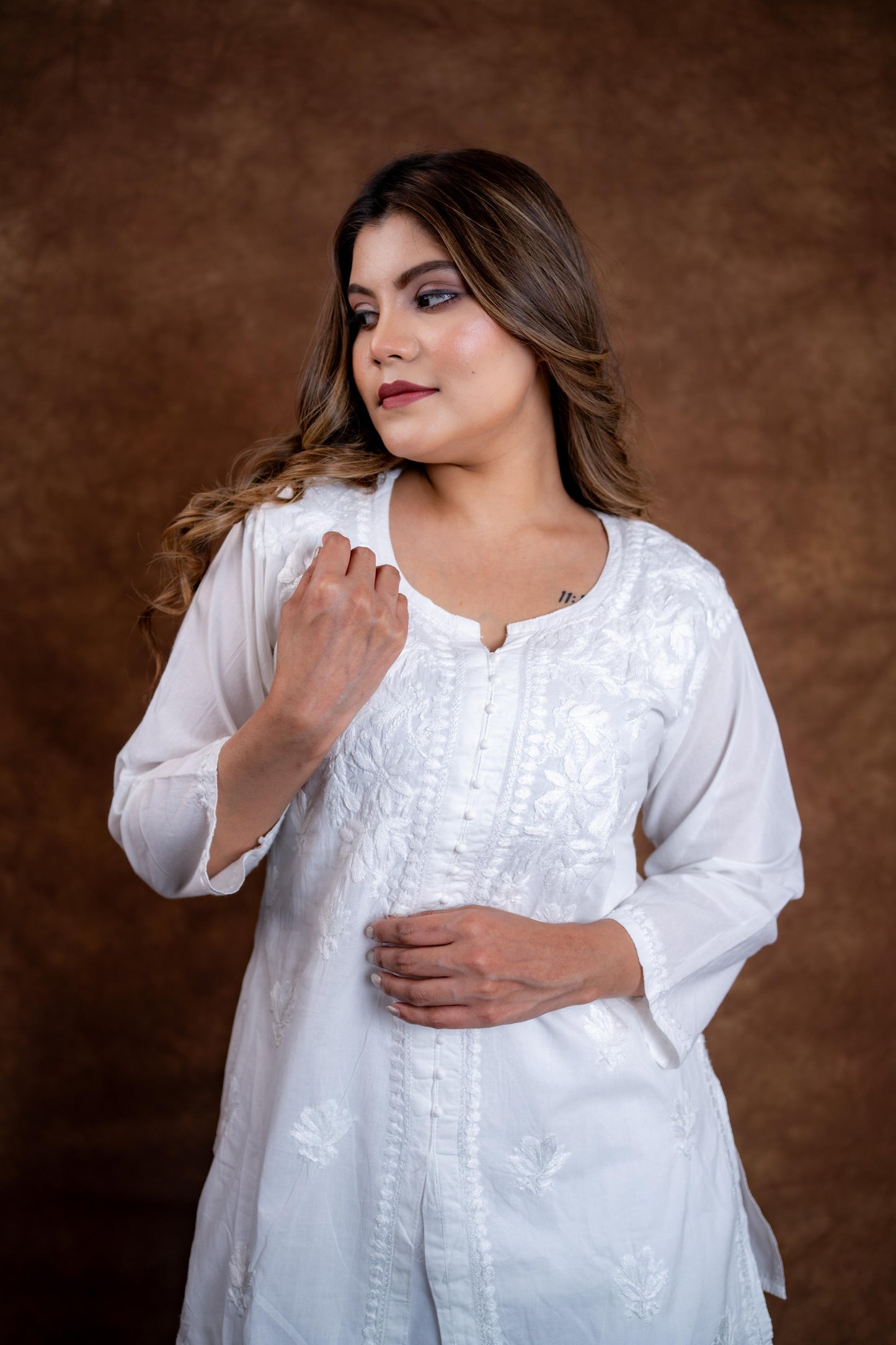 Mahira Khan Front Open Pure Cotton Handmade Chikankari Short Kurti