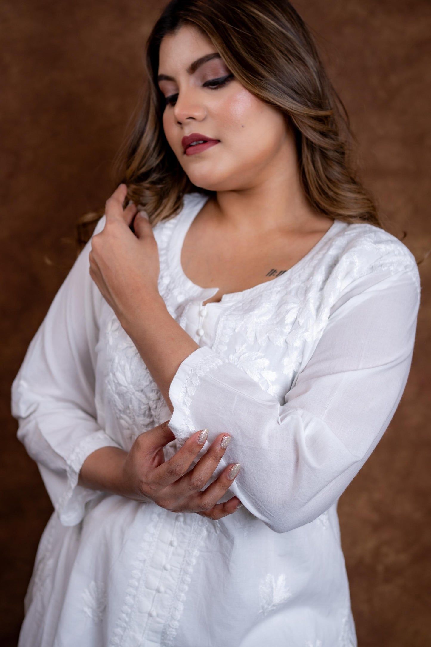 Mahira Khan Front Open Pure Cotton Handmade Chikankari Short Kurti