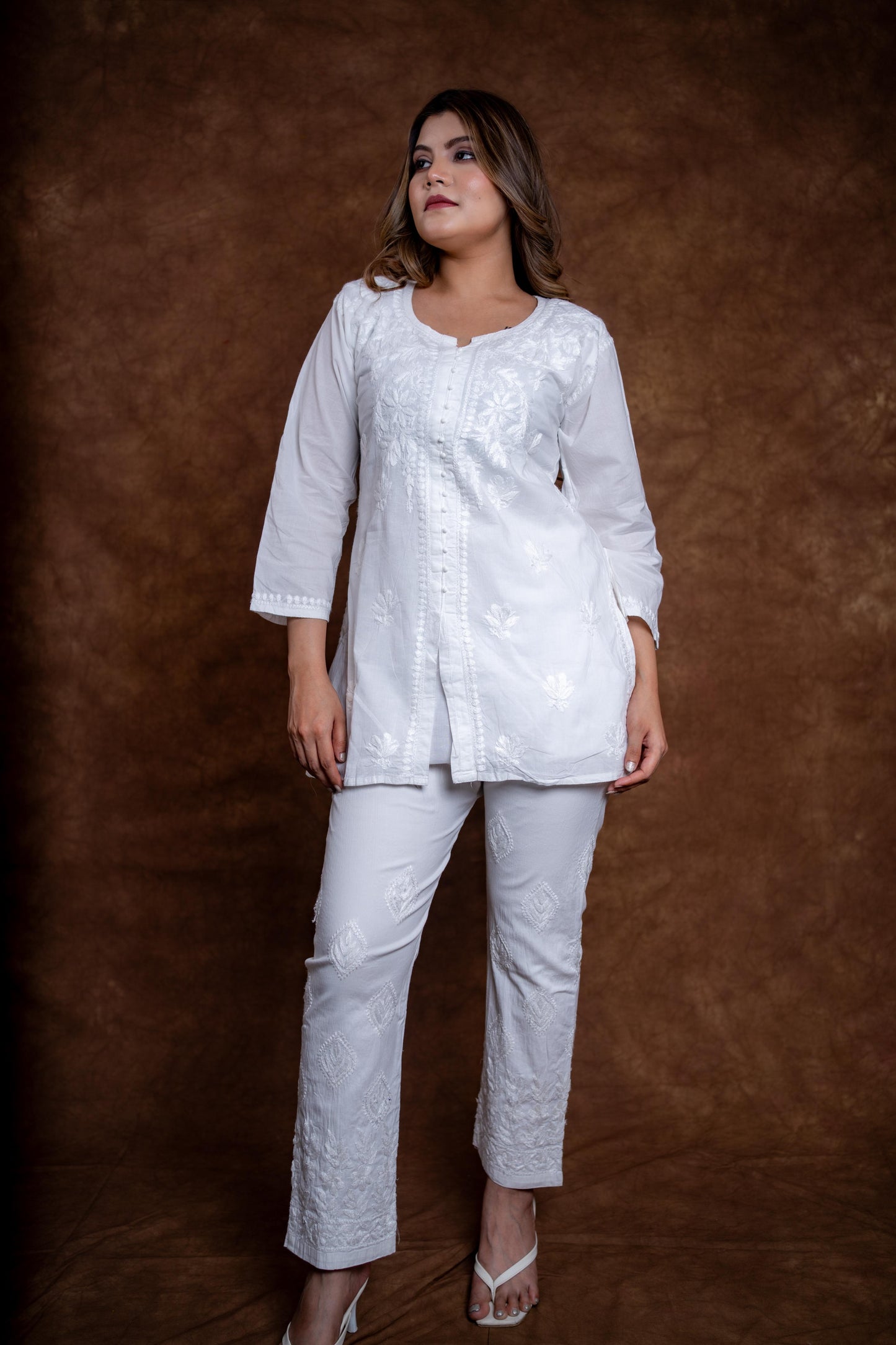 Mahira Khan Front Open Pure Cotton Handmade Chikankari Short Kurti