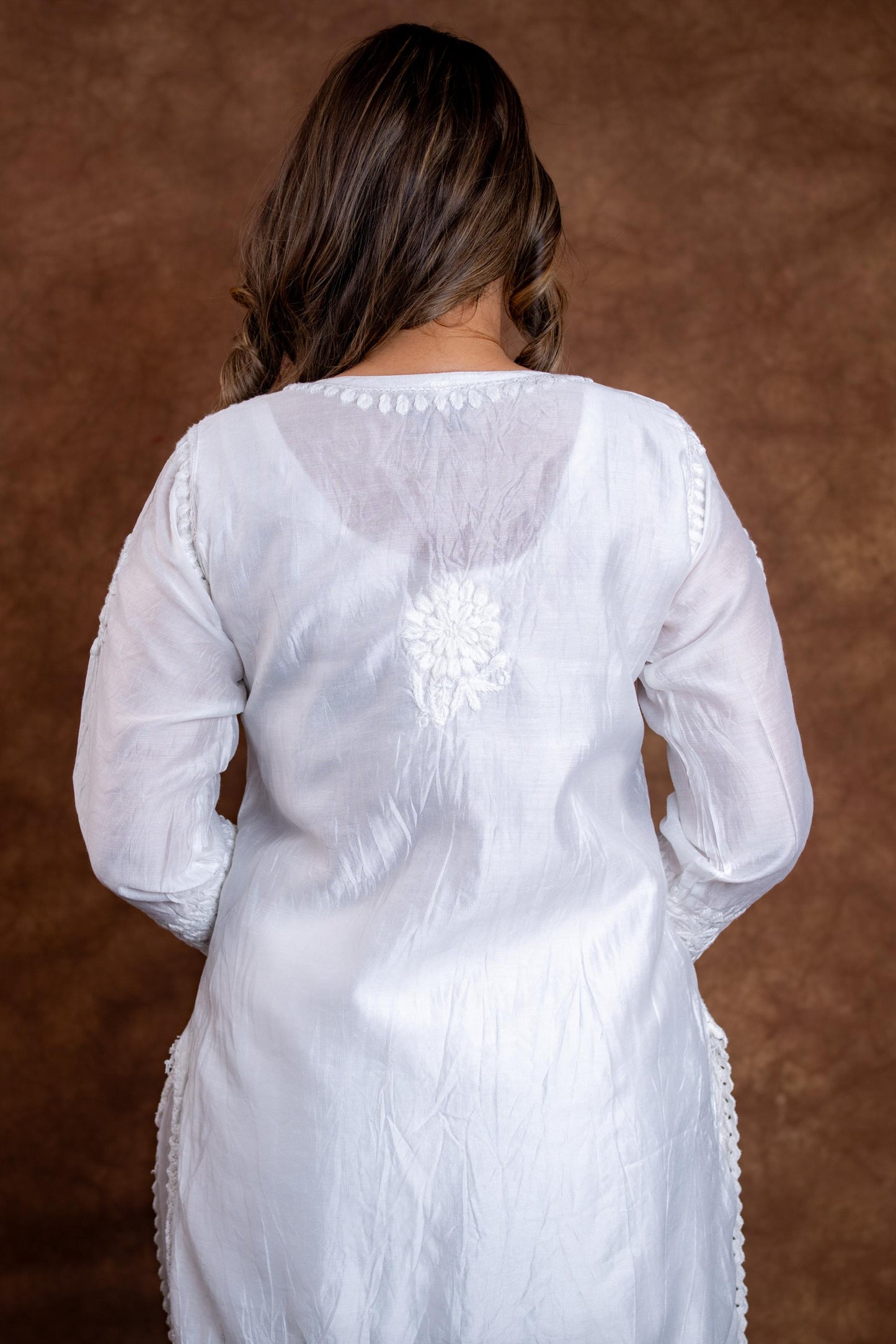 Jannat Chanderi Short Chikankari Handwork Kurti with Hand Embroided Afghani Pant Set