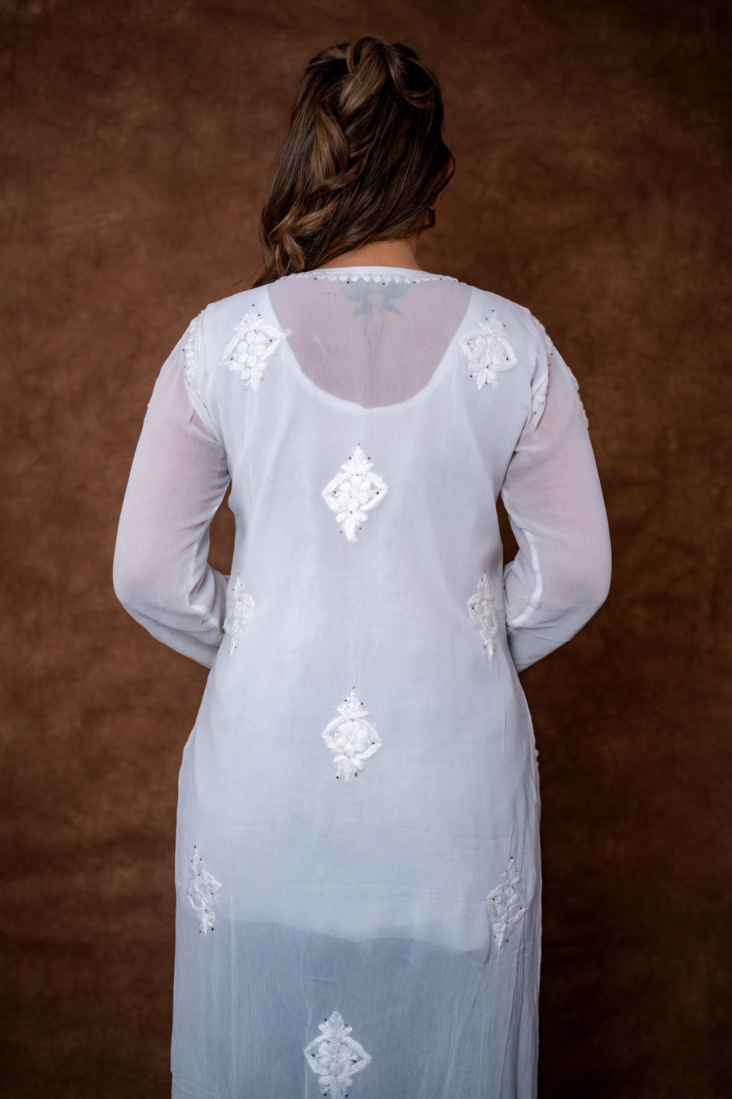 Kohinoor Lucknow Hand-Embroidered Premium Viscose Long Designer Kurti With Lucknow Chikan and Mukash Work
