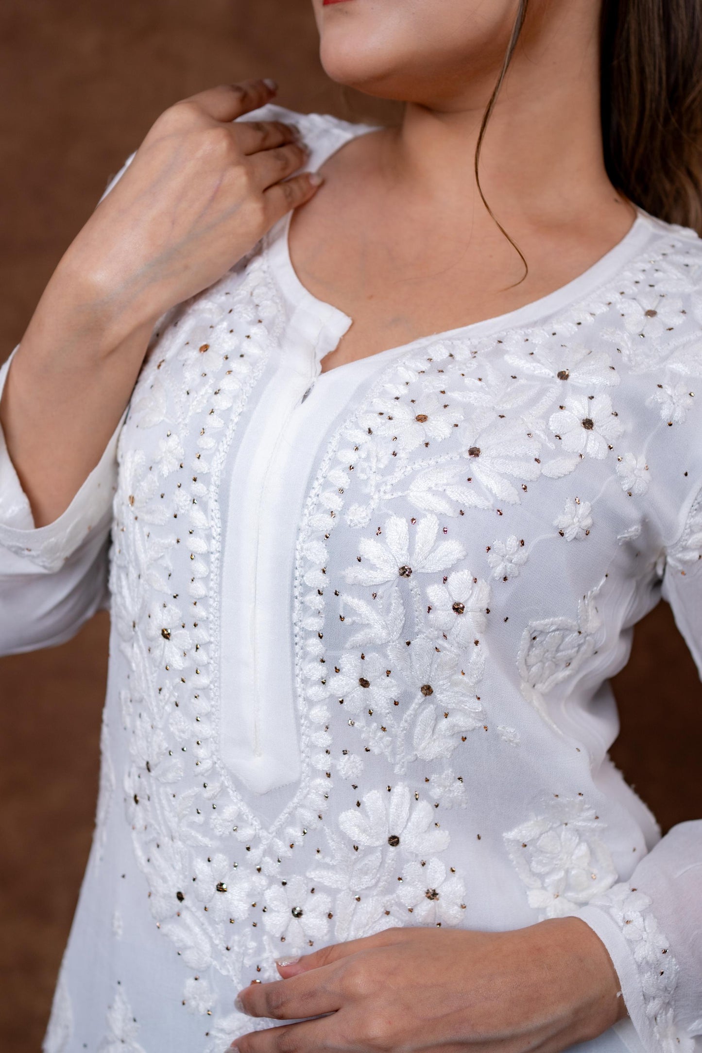 Kohinoor Lucknow Hand-Embroidered Premium Viscose Long Designer Kurti With Lucknow Chikan and Mukash Work