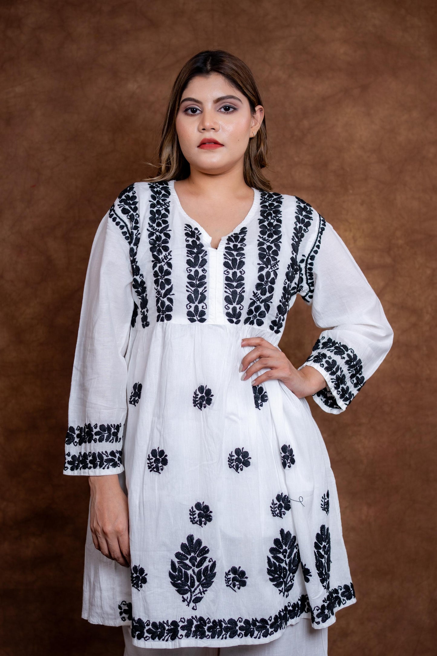 Snow White Handcrafted Chikankari Pure Cotton Short Kurti & Palazzo Co-Ord Set