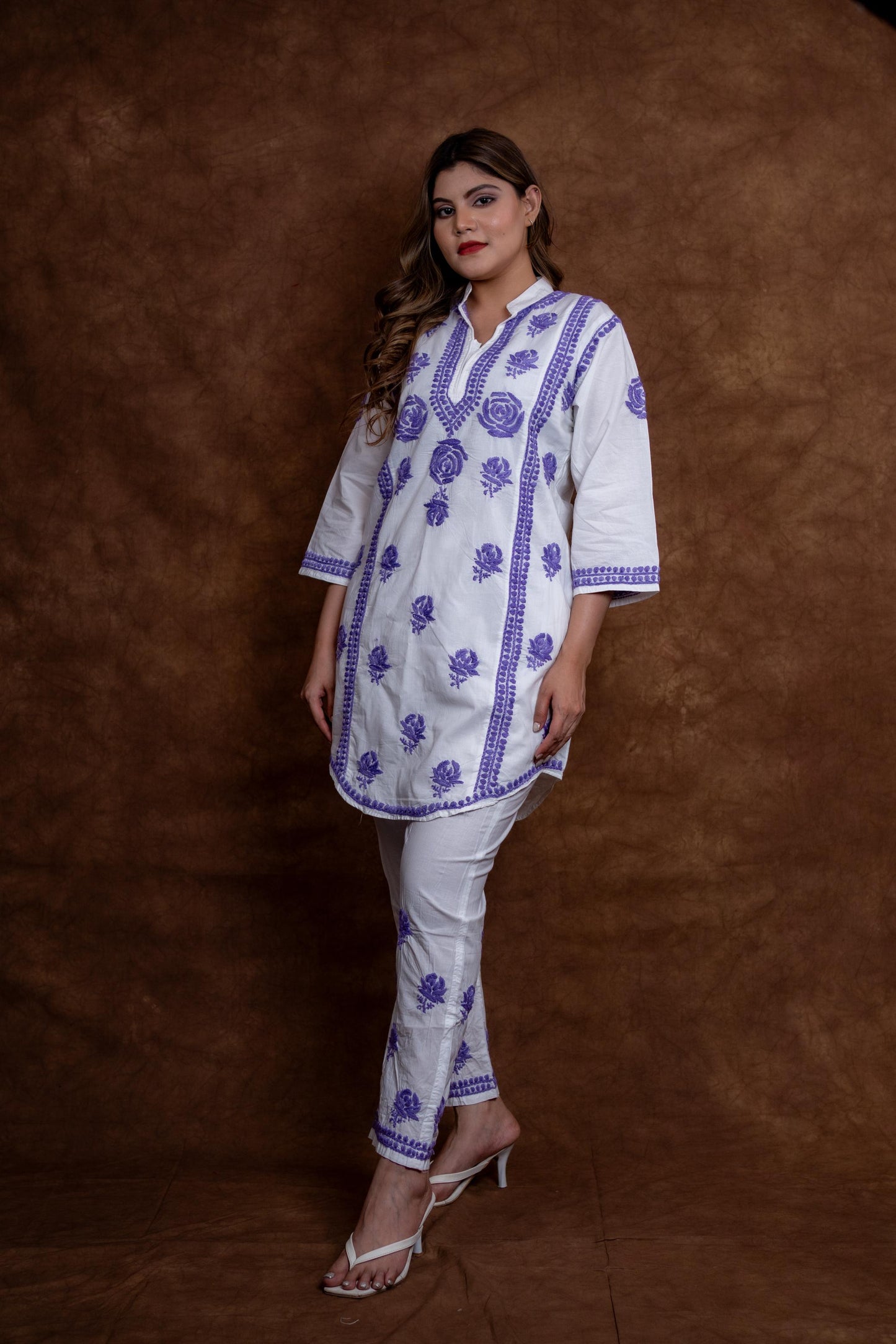 Meerab Handcrafted Chikankari Pure Cotton Short Kurti & Pant Co-Ord Set Designed by Samiya chikankari