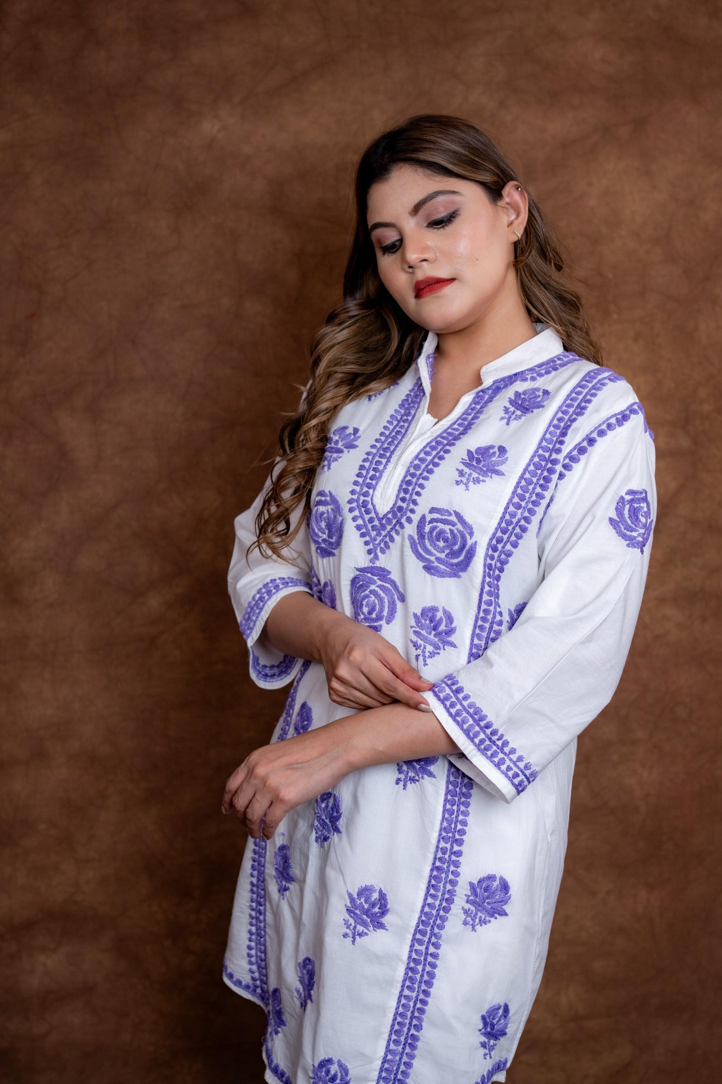 Meerab Handcrafted Chikankari Pure Cotton Short Kurti & Pant Co-Ord Set Designed by Samiya chikankari