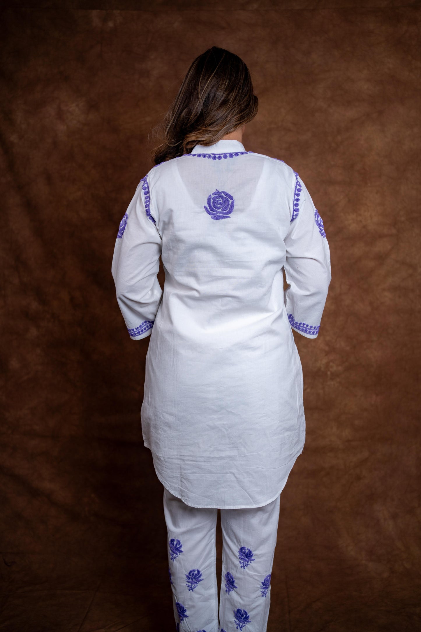 Meerab Handcrafted Chikankari Pure Cotton Short Kurti & Pant Co-Ord Set Designed by Samiya chikankari
