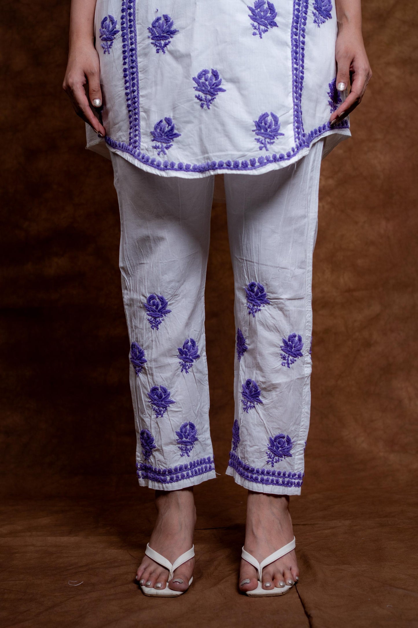 Meerab Handcrafted Chikankari Pure Cotton Short Kurti & Pant Co-Ord Set Designed by Samiya chikankari