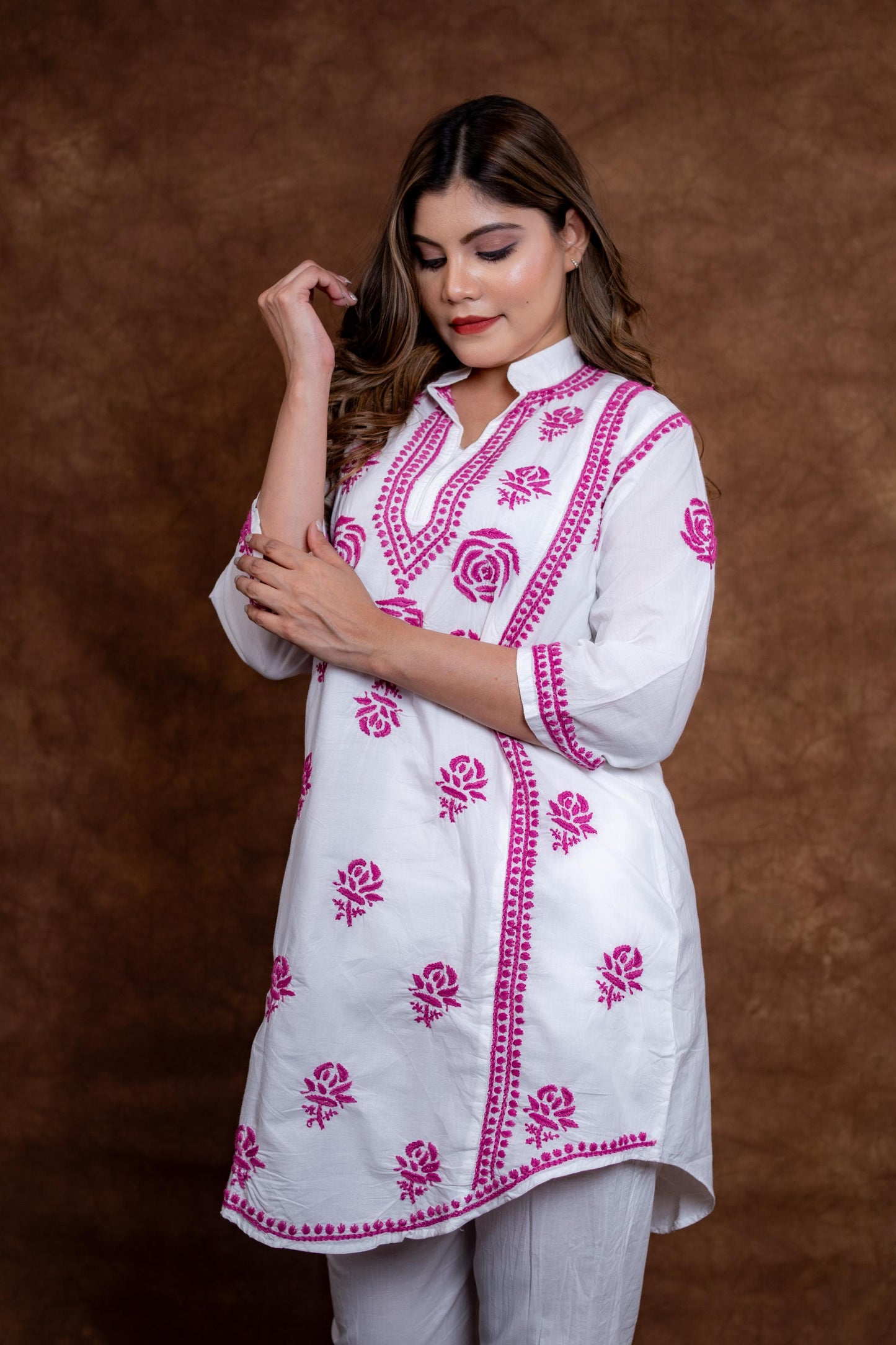 Meerab Handcrafted Chikankari Pure Cotton Short Kurti & Pant Co-Ord Set Designed by Samiya chikankari