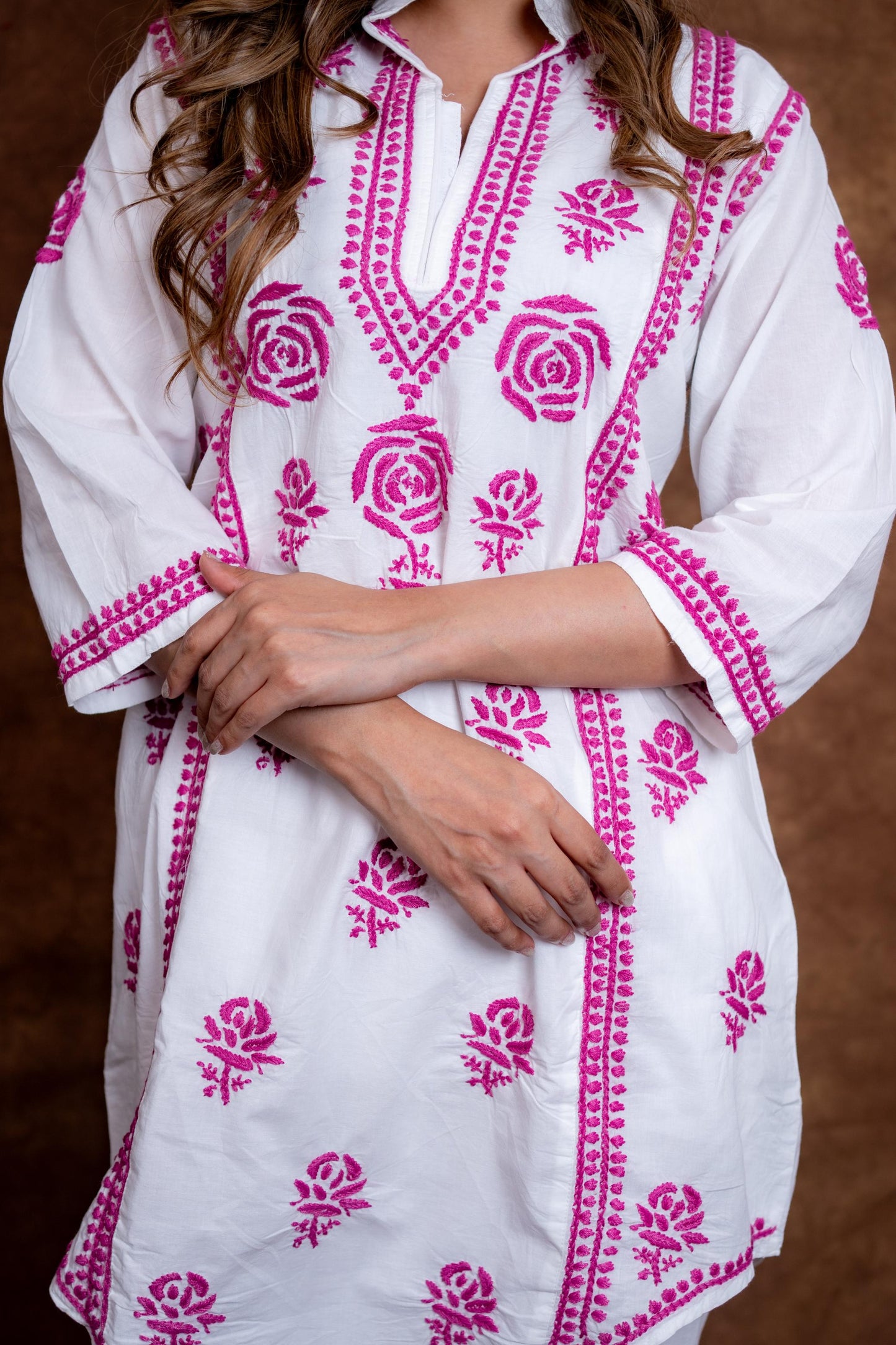 Meerab Handcrafted Chikankari Pure Cotton Short Kurti & Pant Co-Ord Set Designed by Samiya chikankari