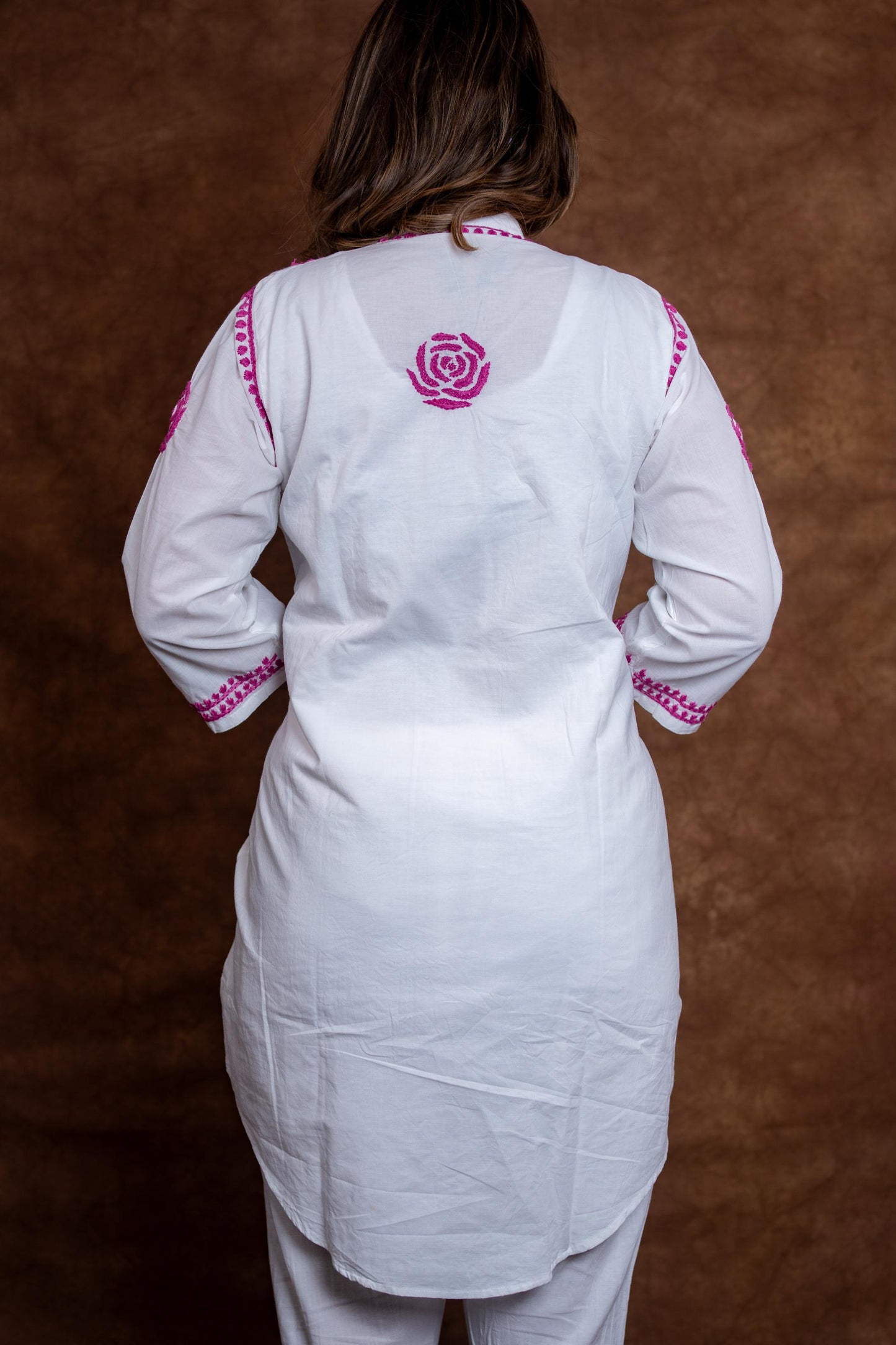 Meerab Handcrafted Chikankari Pure Cotton Short Kurti & Pant Co-Ord Set Designed by Samiya chikankari