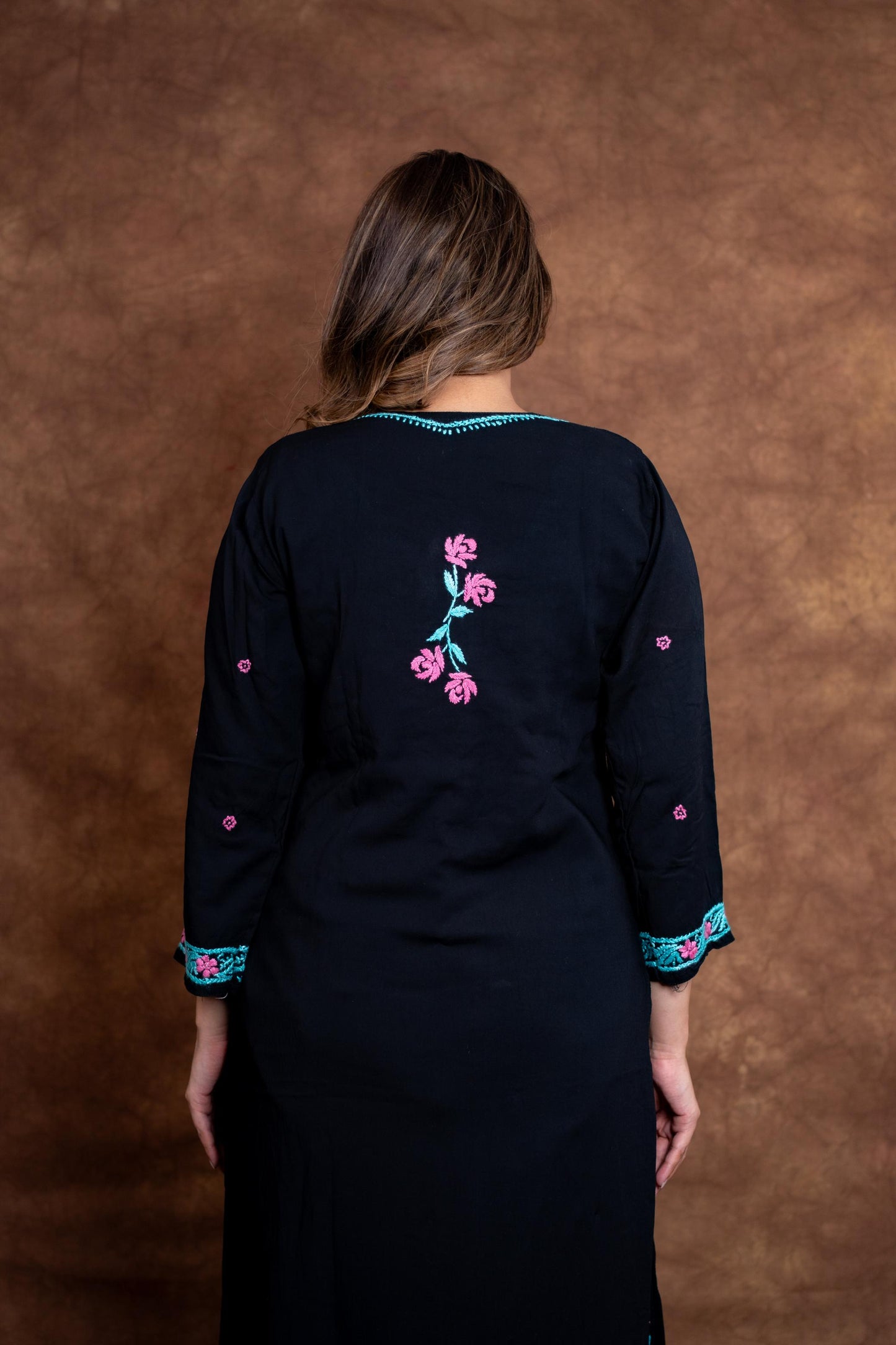 Haya Contrast Thread Chikan Embroidery Modal Kurti & Palazzo Set Designed By Samiya Chikankari