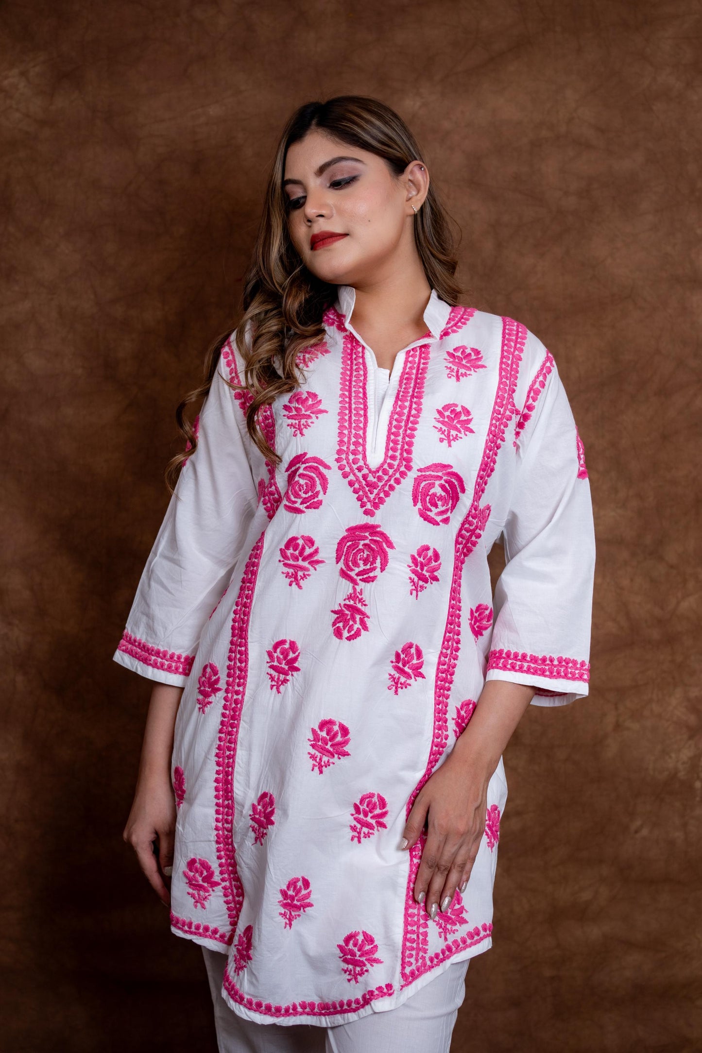 Meerab Handcrafted Chikankari Pure Cotton Short Kurti & Pant Co-Ord Set Designed by Samiya chikankari