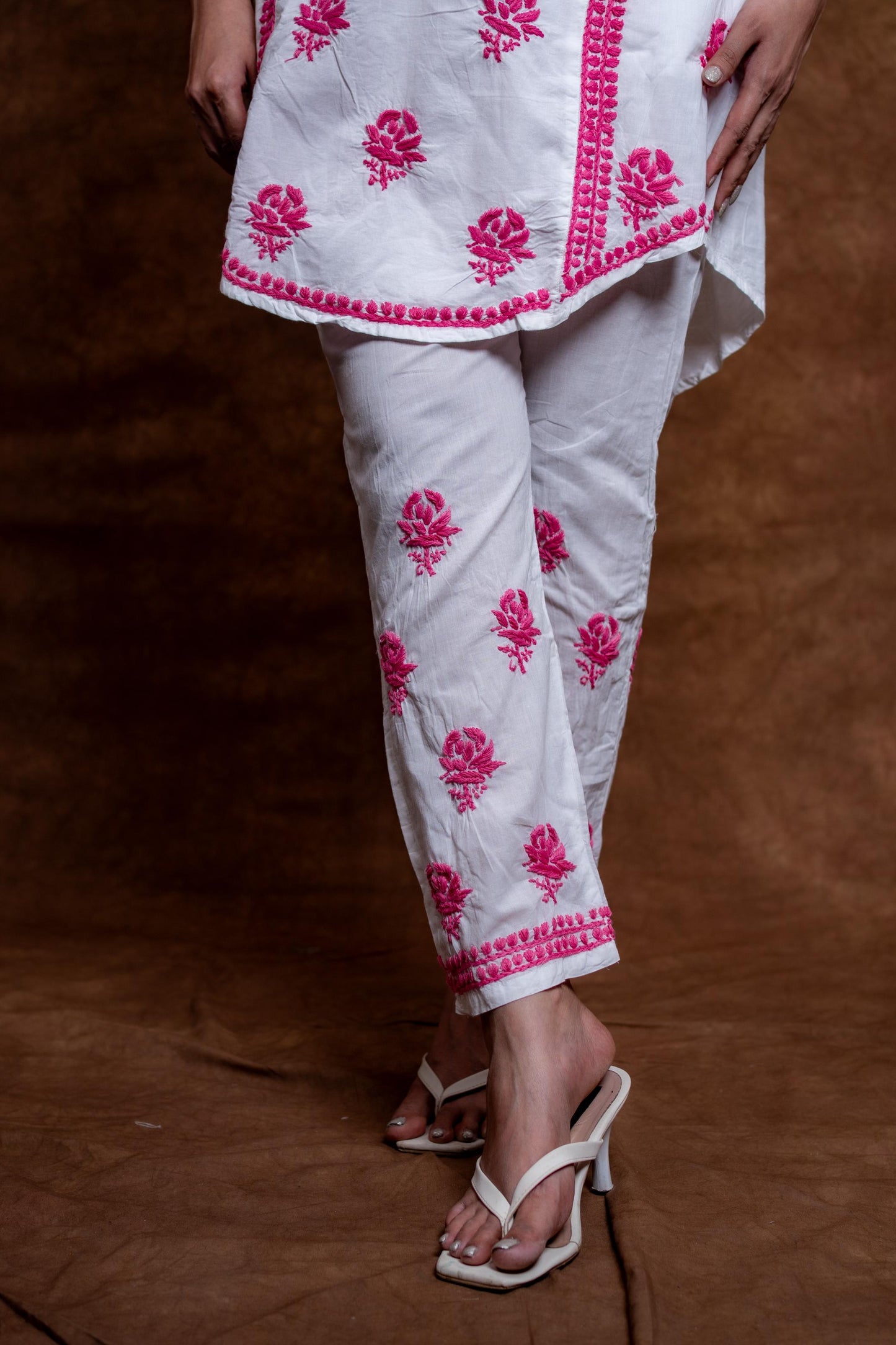 Meerab Handcrafted Chikankari Pure Cotton Short Kurti & Pant Co-Ord Set Designed by Samiya chikankari