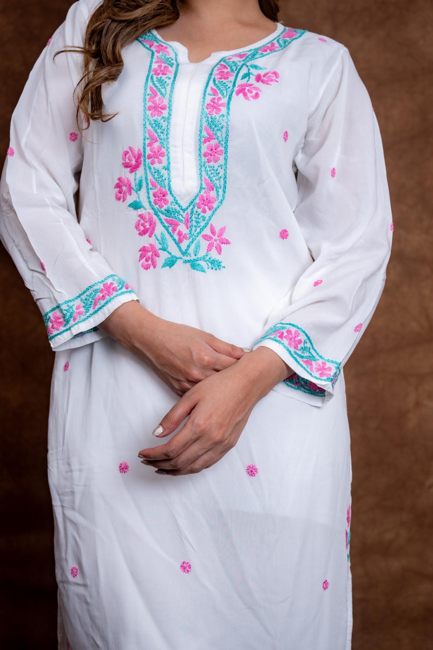 Haya Contrast Thread Chikan Embroidery Modal Kurti & Palazzo Set Designed By Samiya Chikankari