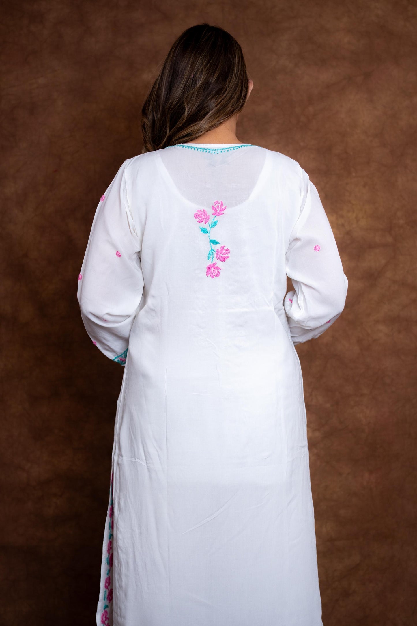Haya Contrast Thread Chikan Embroidery Modal Kurti & Palazzo Set Designed By Samiya Chikankari