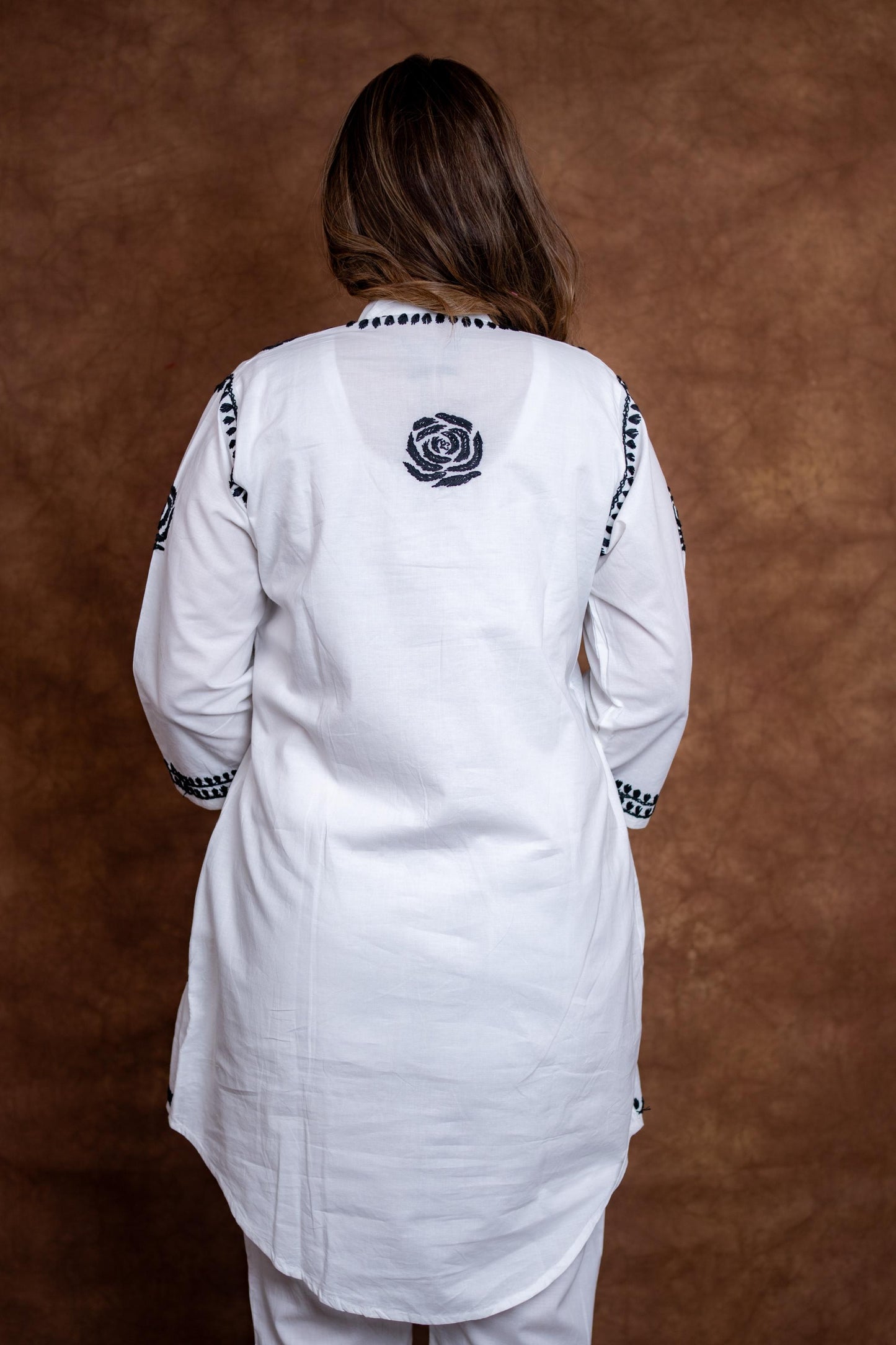 Meerab Handcrafted Chikankari Pure Cotton Short Kurti & Pant Co-Ord Set Designed by Samiya chikankari