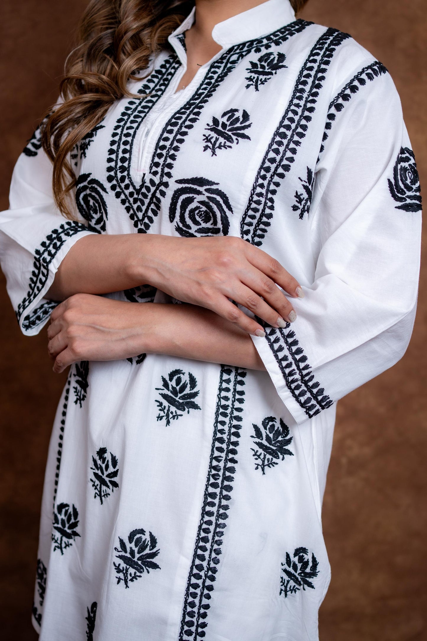 Meerab Handcrafted Chikankari Pure Cotton Short Kurti & Pant Co-Ord Set Designed by Samiya chikankari
