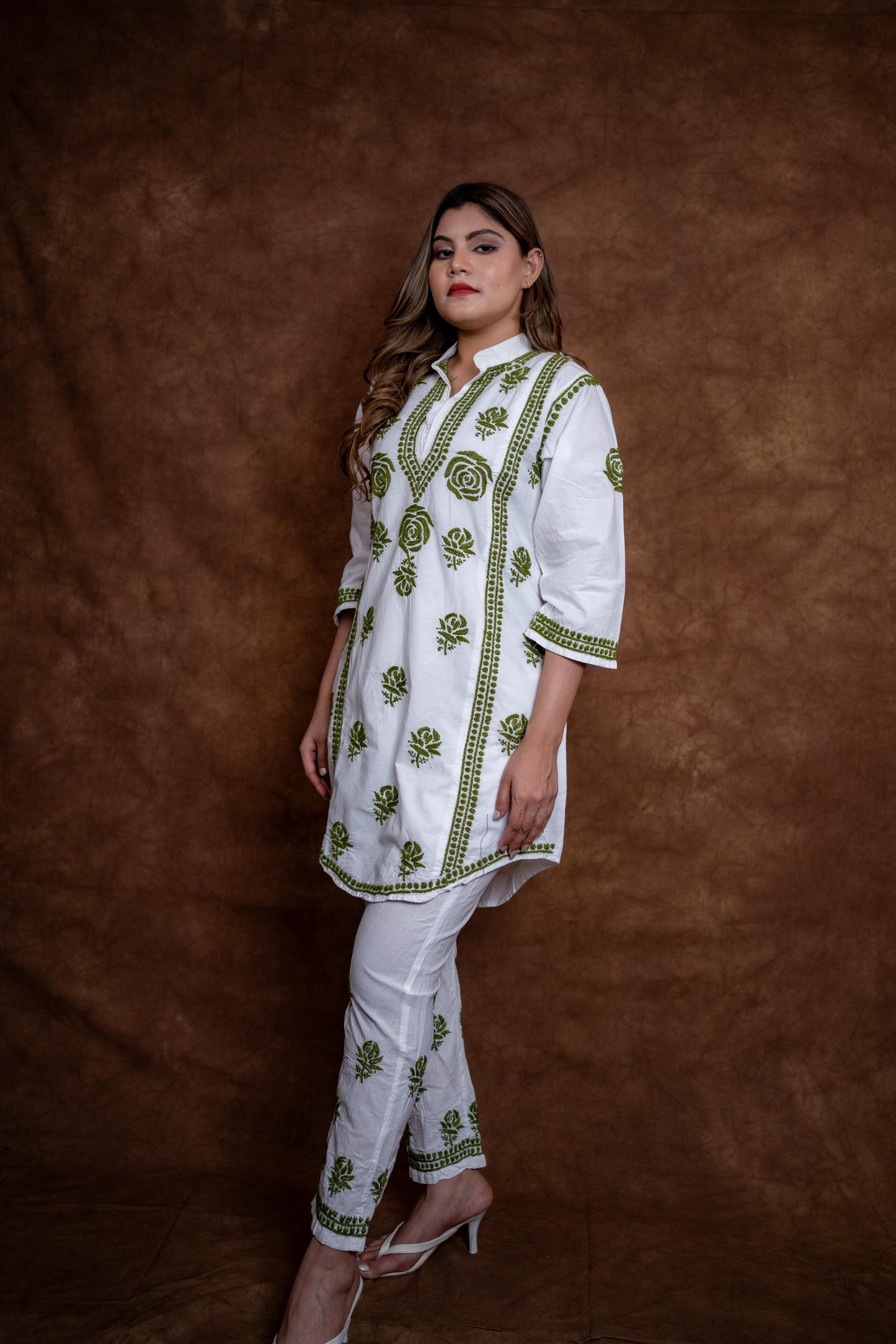 Meerab Handcrafted Chikankari Pure Cotton Short Kurti & Pant Co-Ord Set Designed by Samiya chikankari