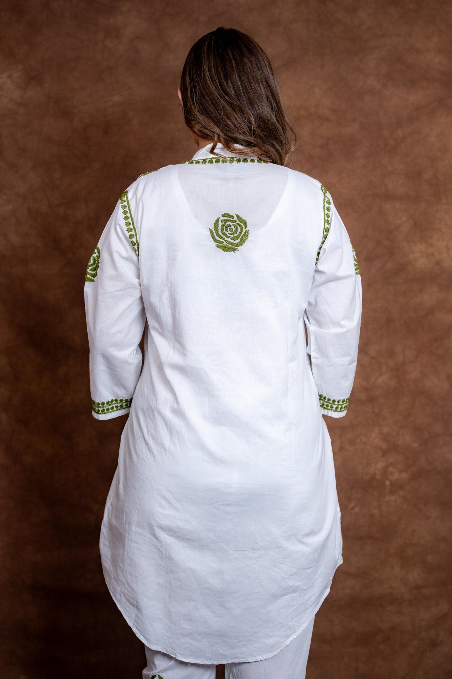 Meerab Handcrafted Chikankari Pure Cotton Short Kurti & Pant Co-Ord Set Designed by Samiya chikankari