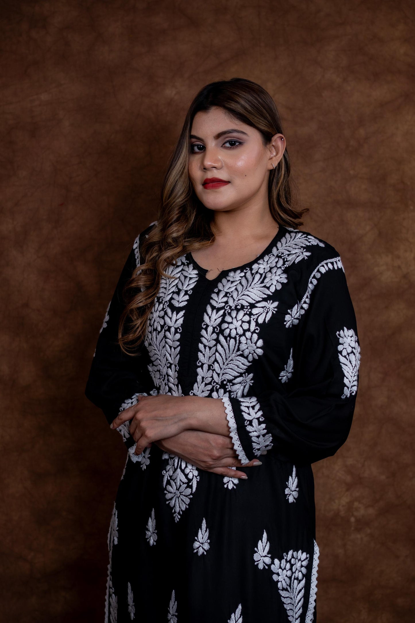 Firdaus Black Modal Kurti & Palazzo Set Lucknowi Chikankari | Hand-Embroidered