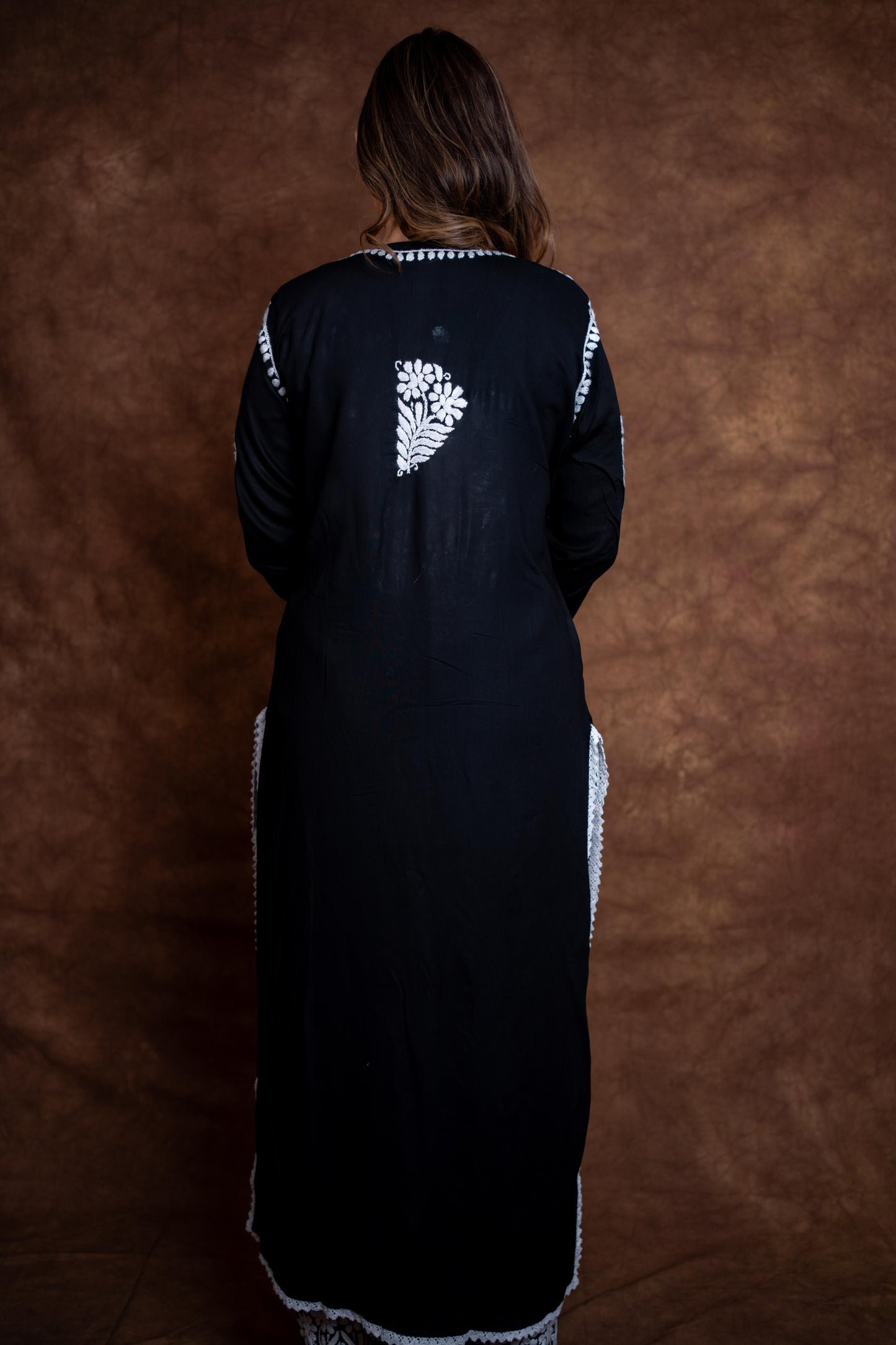 Firdaus Black Modal Kurti & Palazzo Set Lucknowi Chikankari | Hand-Embroidered
