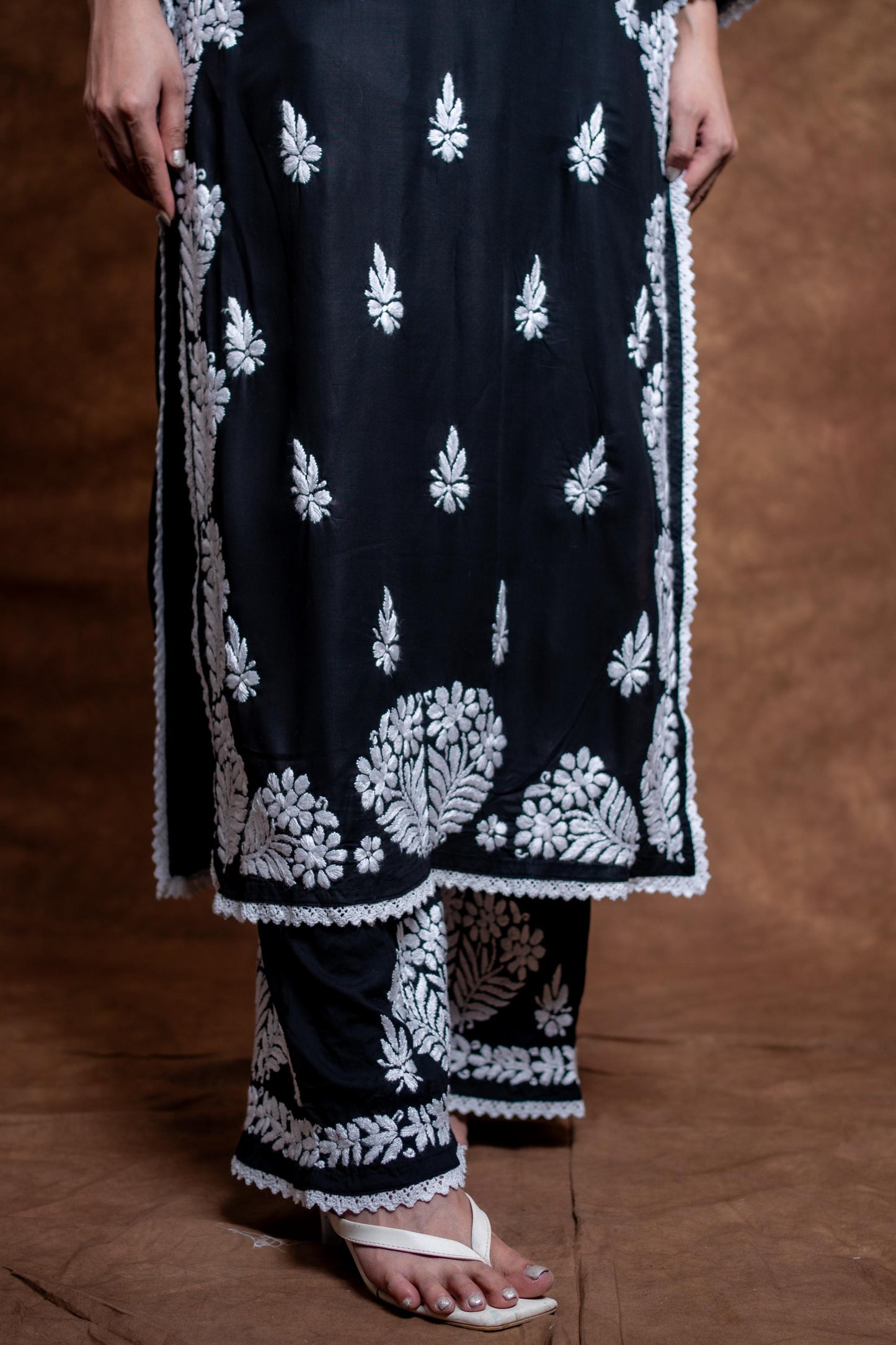 Firdaus Black Modal Kurti & Palazzo Set Lucknowi Chikankari | Hand-Embroidered