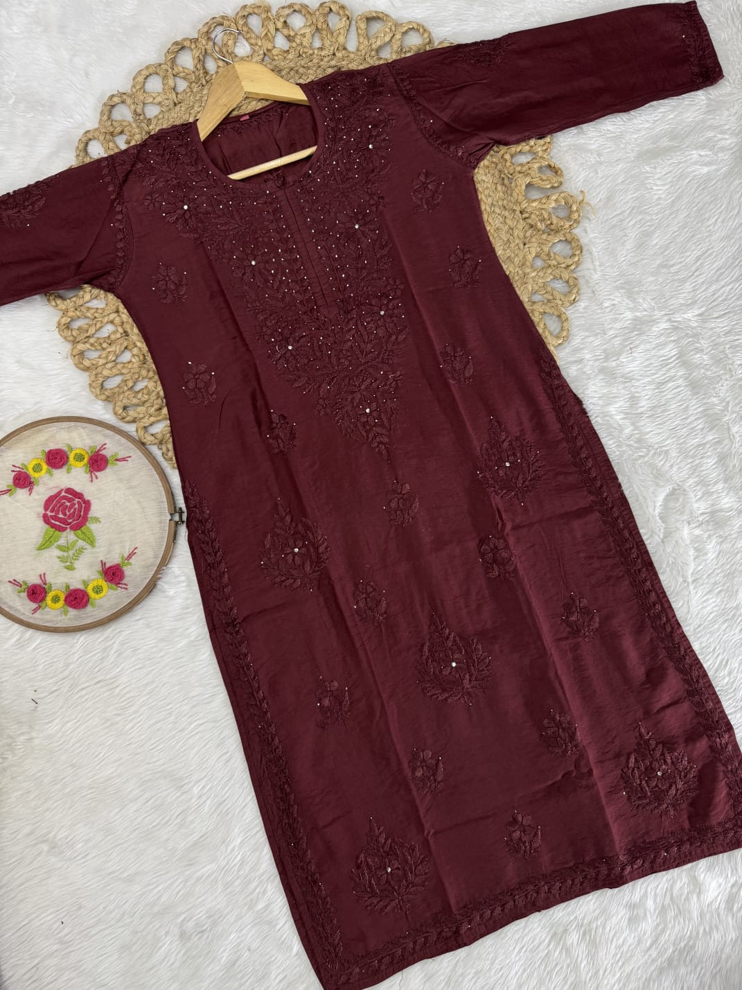 Samiya Exclusive Chanderi Mukaish Hand-Embroidered Kurti and Pant Set | Stretchable Lycra Pant