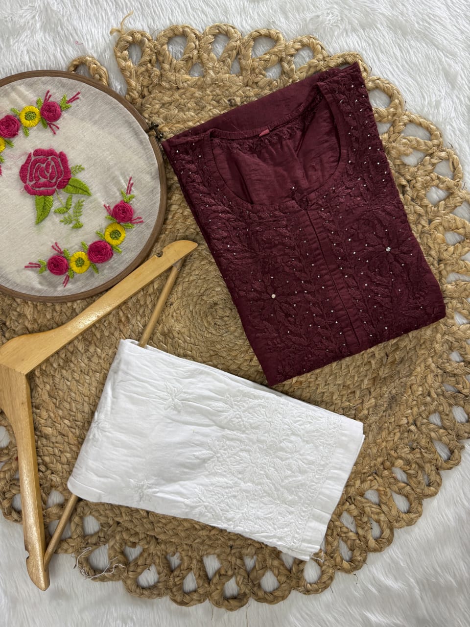 Samiya Exclusive Chanderi Mukaish Hand-Embroidered Kurti and Pant Set | Stretchable Lycra Pant