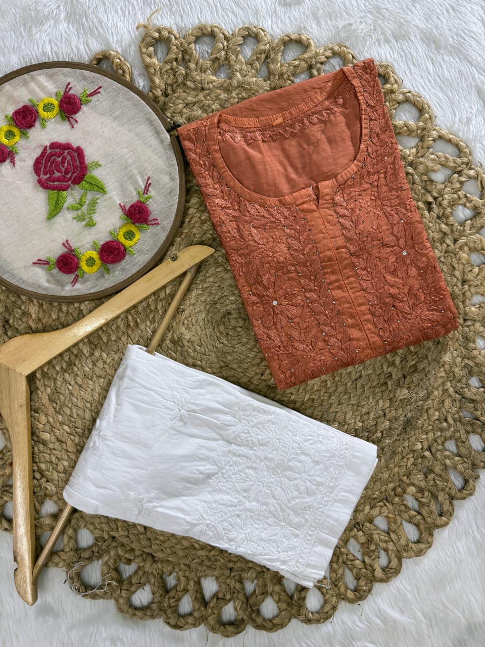 Samiya Exclusive Chanderi Mukaish Hand-Embroidered Kurti and Pant Set | Stretchable Lycra Pant