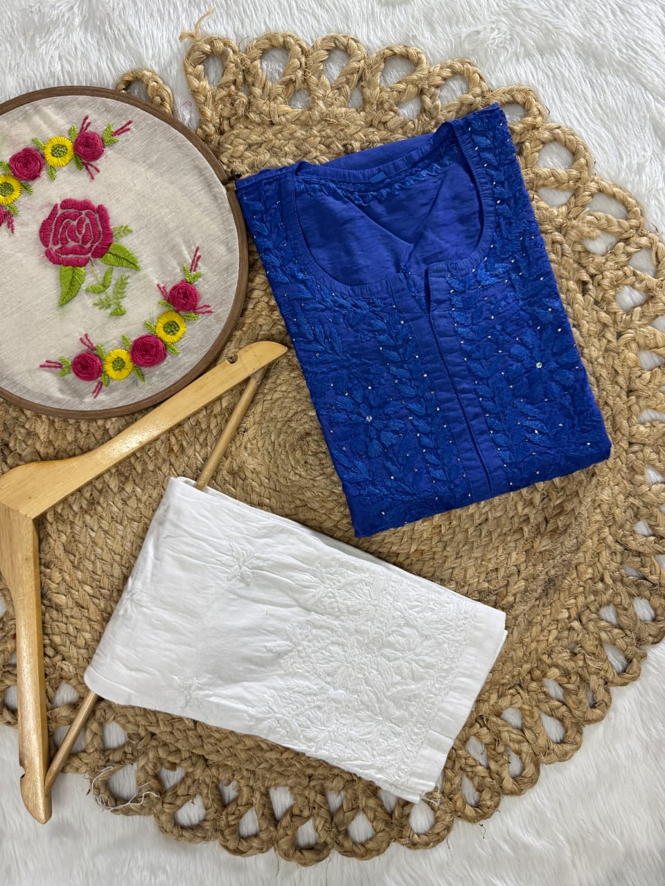 Samiya Exclusive Chanderi Mukaish Hand-Embroidered Kurti and Pant Set | Stretchable Lycra Pant