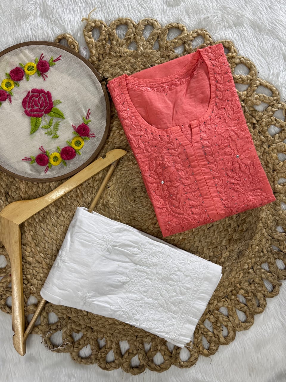 Samiya Exclusive Chanderi Mukaish Hand-Embroidered Kurti and Pant Set | Stretchable Lycra Pant