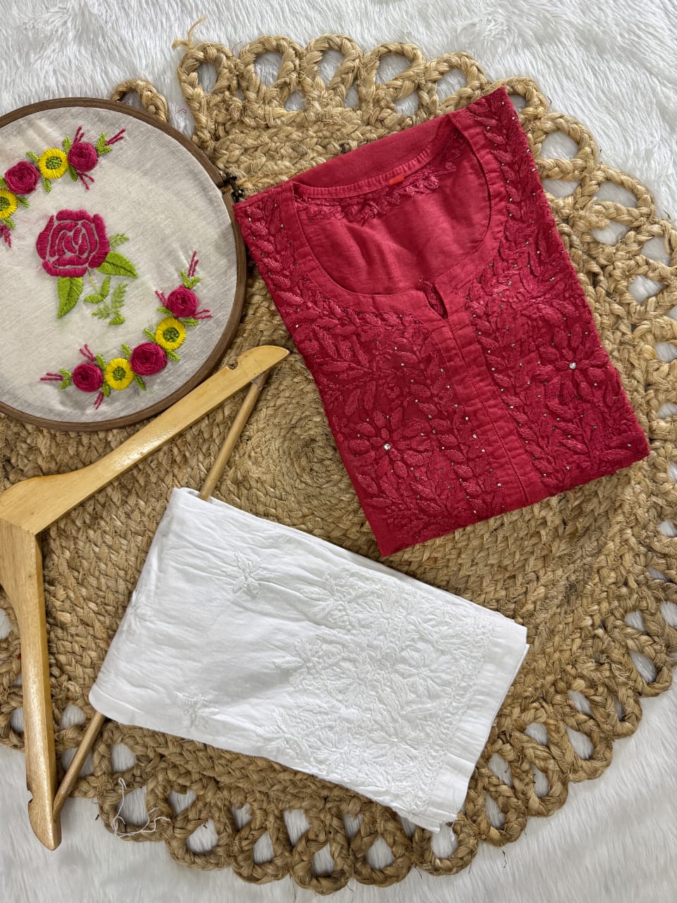 Samiya Exclusive Chanderi Mukaish Hand-Embroidered Kurti and Pant Set | Stretchable Lycra Pant