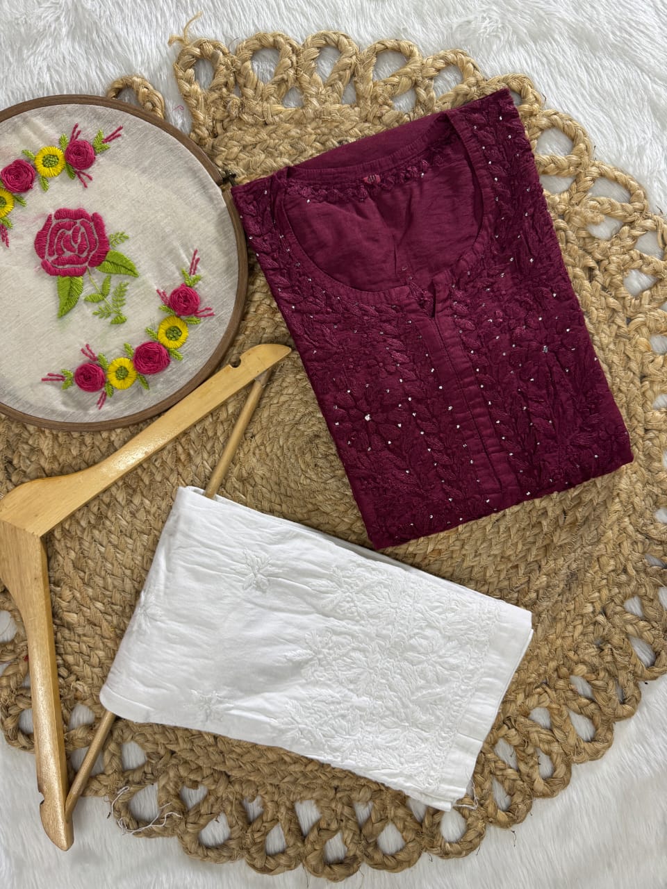 Samiya Exclusive Chanderi Mukaish Hand-Embroidered Kurti and Pant Set | Stretchable Lycra Pant